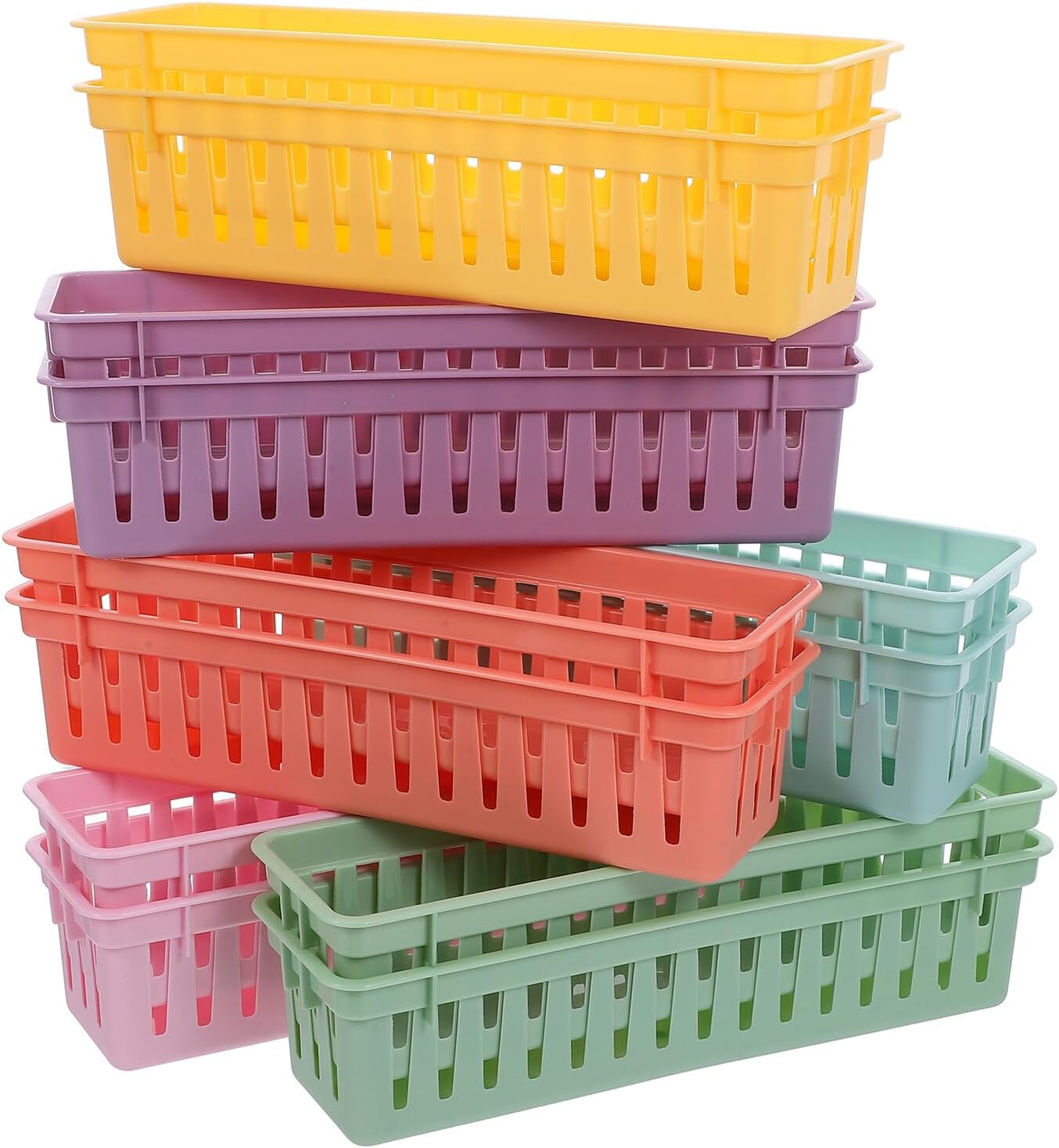 12pcs Plastic Pencil Basket Stationery Organizer Desktop Storage Bins with Soft Pastel Colors for Office Desk Classroom Supplies