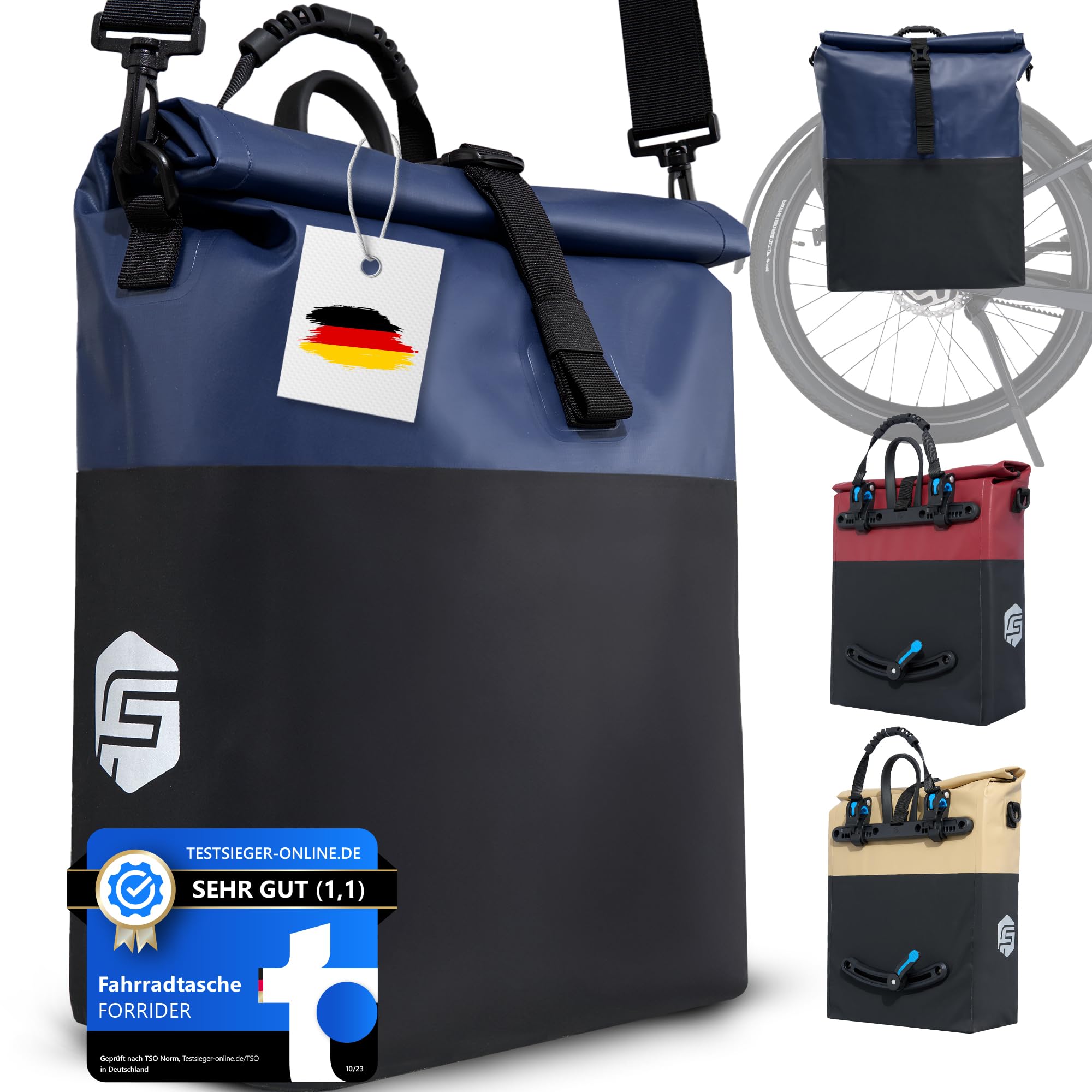 Forrider Bicycle Bag Waterproof for Pannier Rack [22L Volume] with Shoulder Strap | Pannier Rack Bag | Single | Bicycle Bag Pannier Bag Holds on Any Pannier Rack