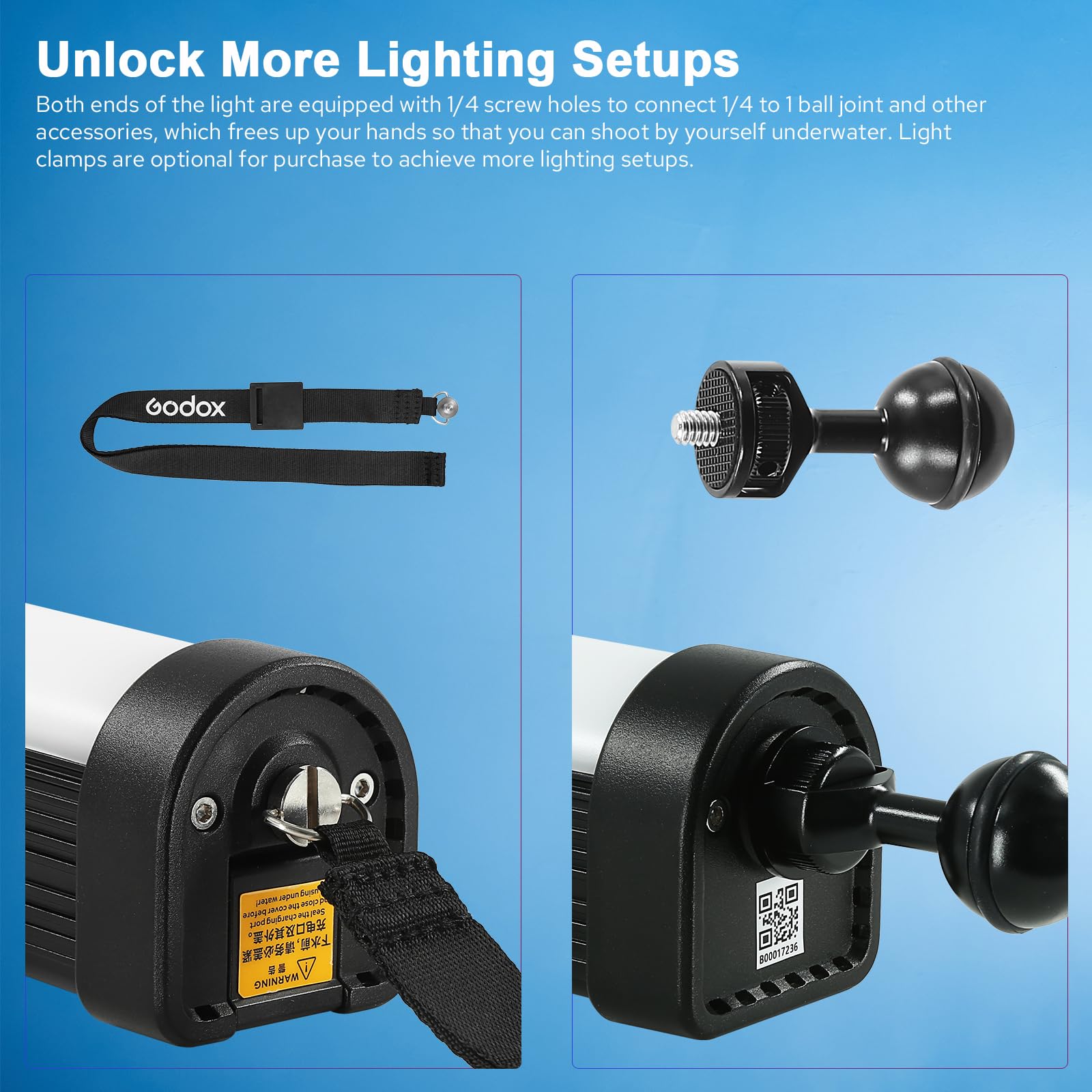 GODOX WT40D Tubo Luce LED Stick IP68 Impermeabile Illuminazione Fotografia | CCT 5600K, TLCI96+ CRI96+, 13 Effetti FX, IP68 40m Subacquea, per Fotografia Subacquea, Registrazione Subacqueo