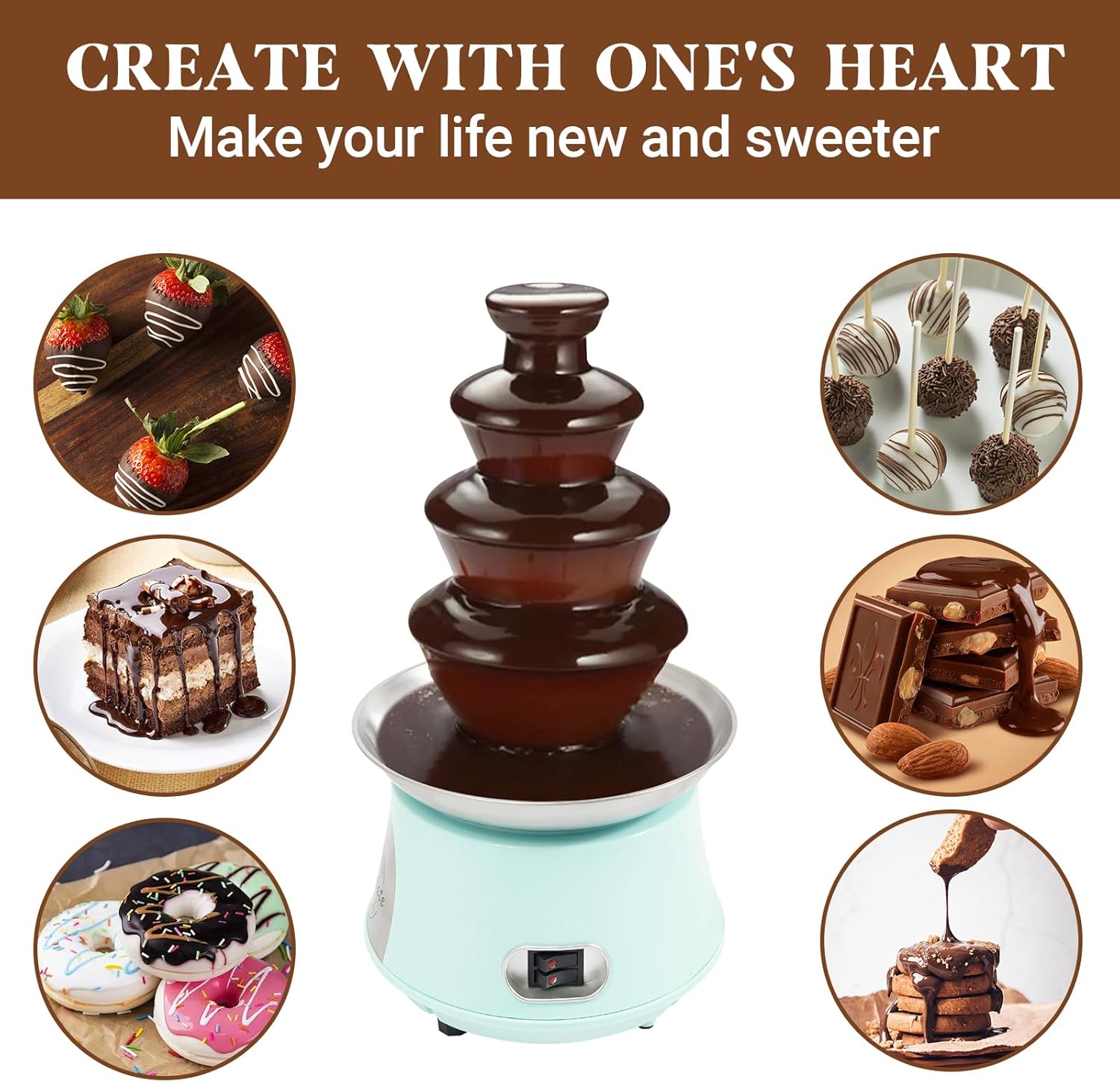 Chocolate Fountain Machine, 120V 180W 4 Tier Electric Chocolate Fountain Machine Chocolate Fondue Fountain Machine for Family Gatherings Weddings Birthdays (Blue)