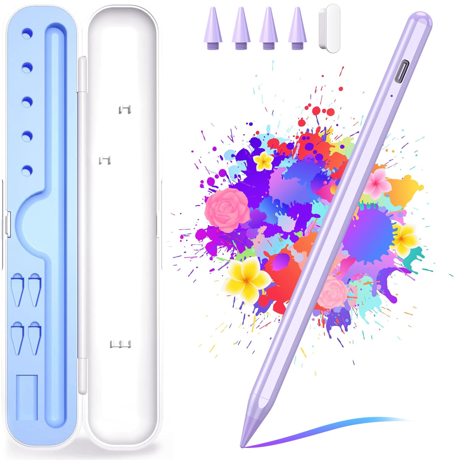 Stylus Pen for iPad A16/10th/9th Generation, 10Mins Fast Charge for Apple Pencil&iPad Pen, Compatible with iPad A16/10th/9th/8th/7th/6th/Pro 13''11''M4/12.9 inch/Air 11'' 13'' M3/M2/Mini 6/5, Purple
