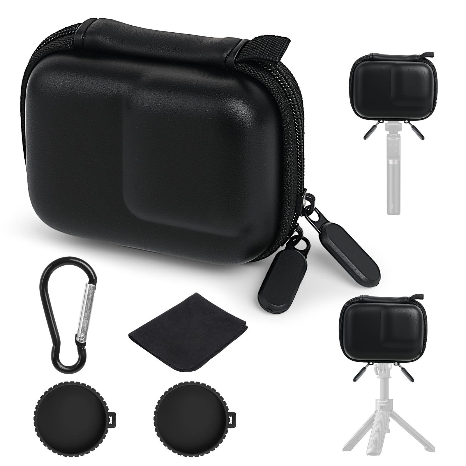 Mini torba na DJI OSMO Action 3/4/5 Pro kamera, czarna pokrowcowa torba z 2 silikonowymi pokrywkami obiektywów i 1 karabińczykem, twarde etui PU kompatybilne z DJI OSMO Action 5 Pro/4/3