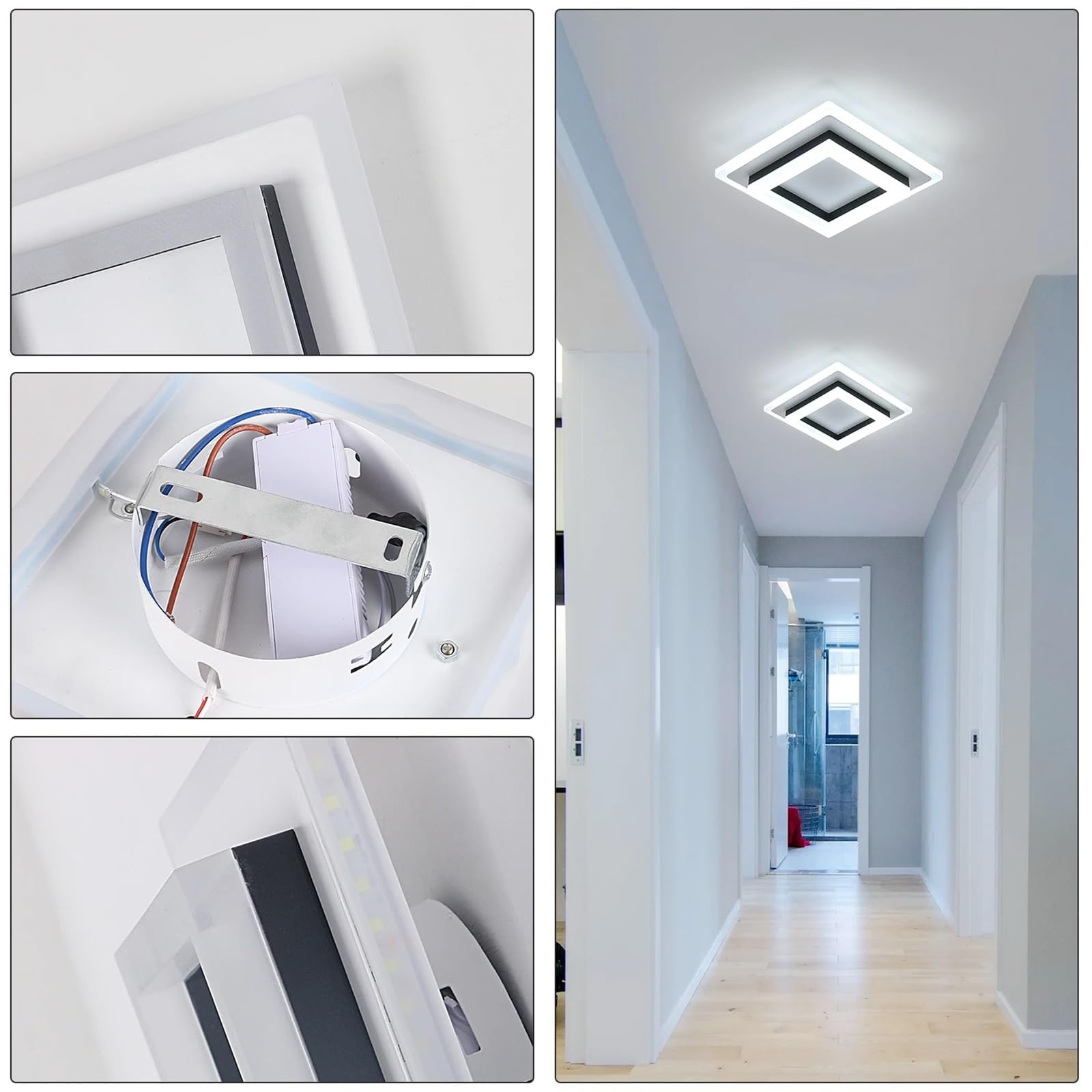 Générique Luminaire Plafonnier LED Plafonnier LED moderne, carré, 24 W, en acrylique, for salle de bain, couloir, chambre, blanc froid 6500 K