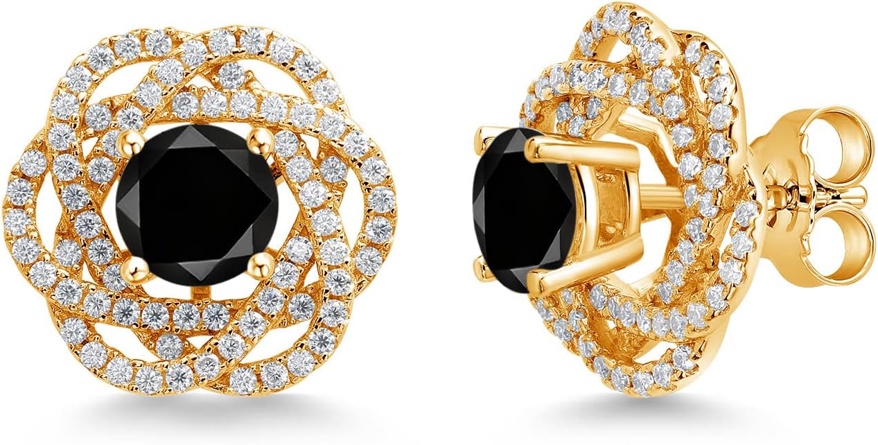 Gem Stone King 18K Yellow Gold Plated Silver Stud Earrings with Jackets Diamond and Moissanite (2.82 Cttw)