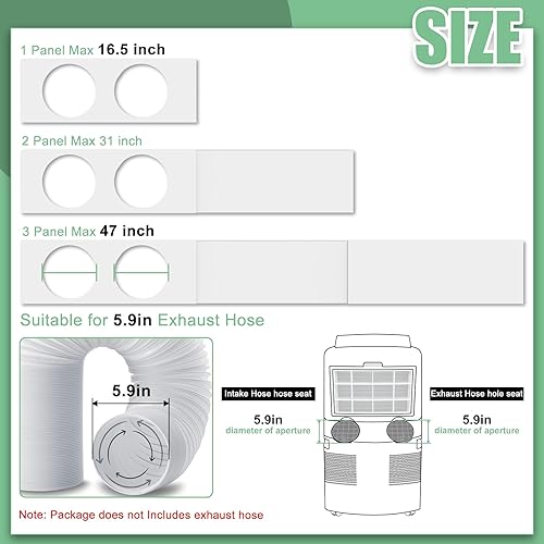 Miniatura 2 de Memrita Kit de sellado de ventana de aire acondicionado portátil de doble manguera, kit de ventilación de ventana ajustable de 5.9 pulgadas de
