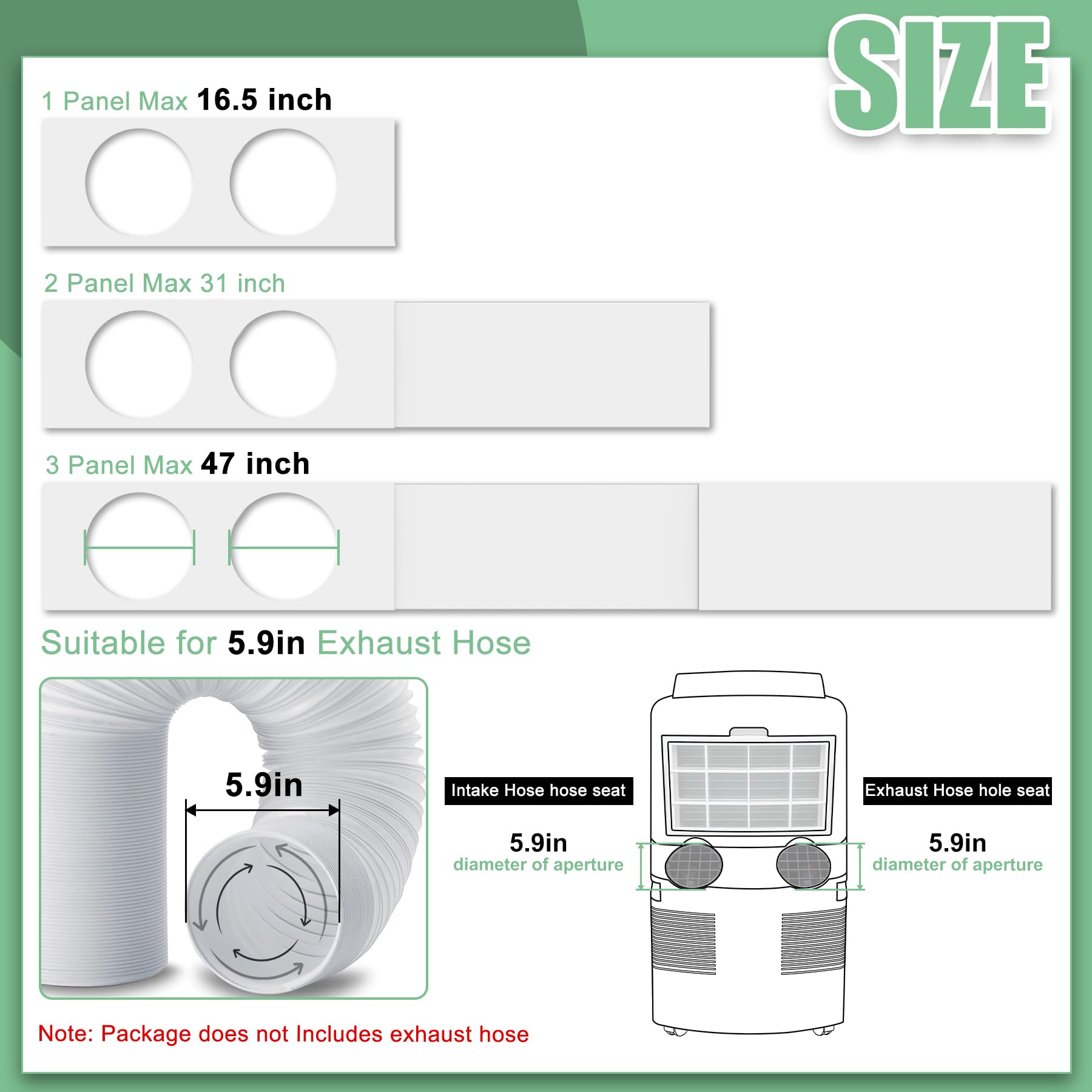 Kit de sellado de ventana de aire acondicionado portátil de doble manguera, kit de ventilación de ventana ajustable de 5.9 pulgadas de diámetro con tira de sellado de espuma para ventanas