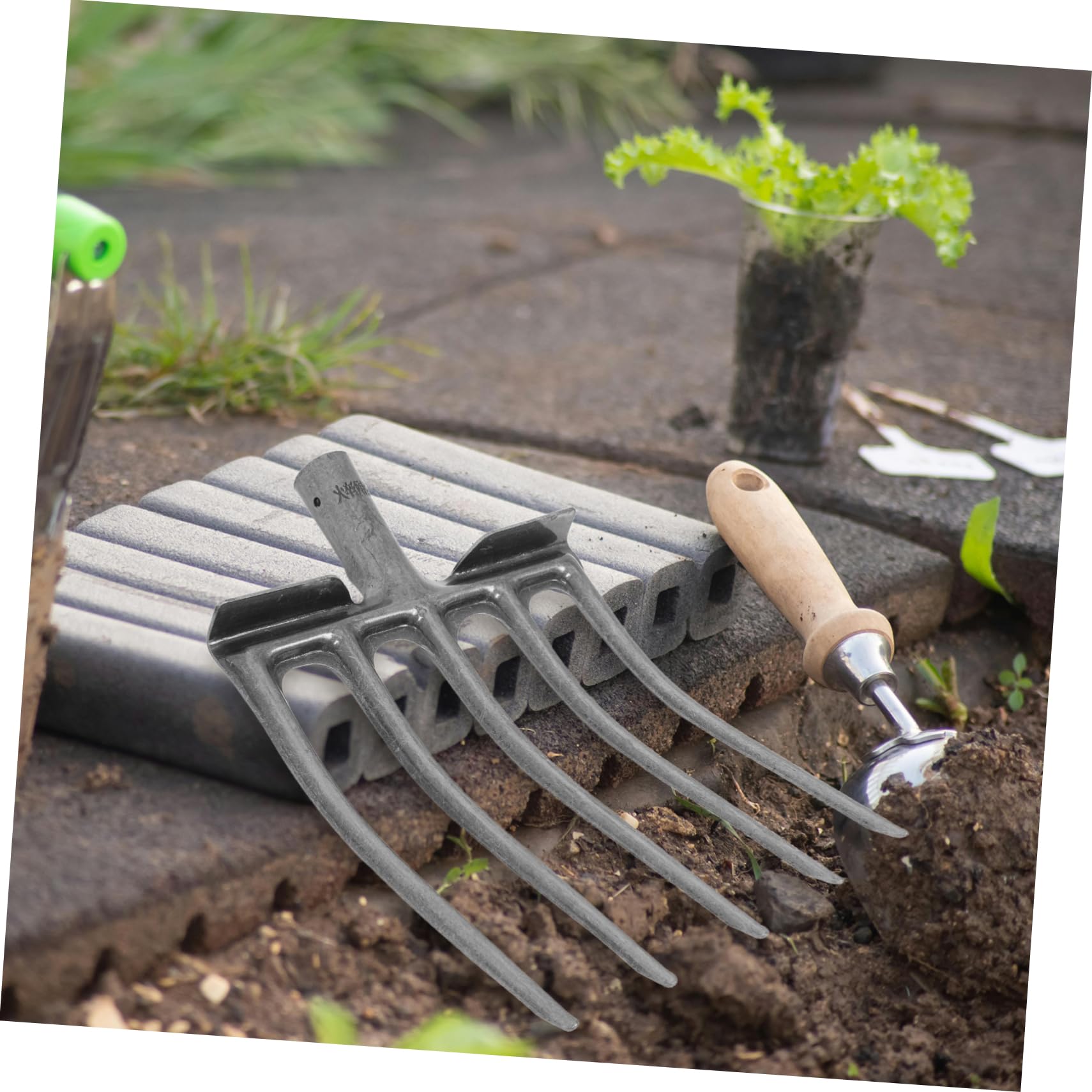 Mipcase Forca da Giardino in Metallo Argento 5 Denti per Applicazioni Versatili e Arieggiamento del Suolo per Aiuole e Campi Agricoli