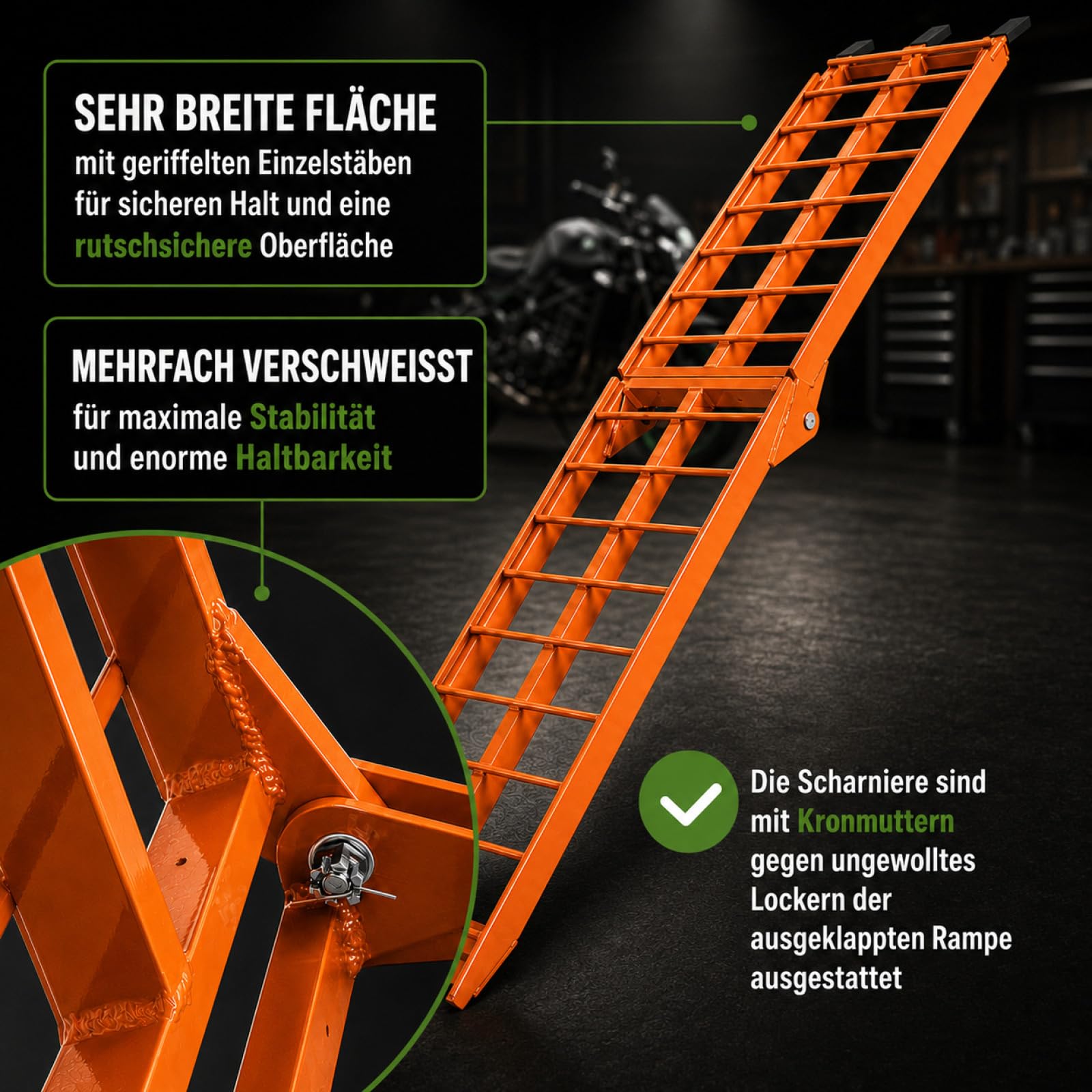 TRUTZHOLM Auffahrrampe klappbar Länge 180 cm Traglast 340 kg | Faltbare Laderampe Alu Verladerampe Antirutsch für Motorrad ATV Quad PKW Auto