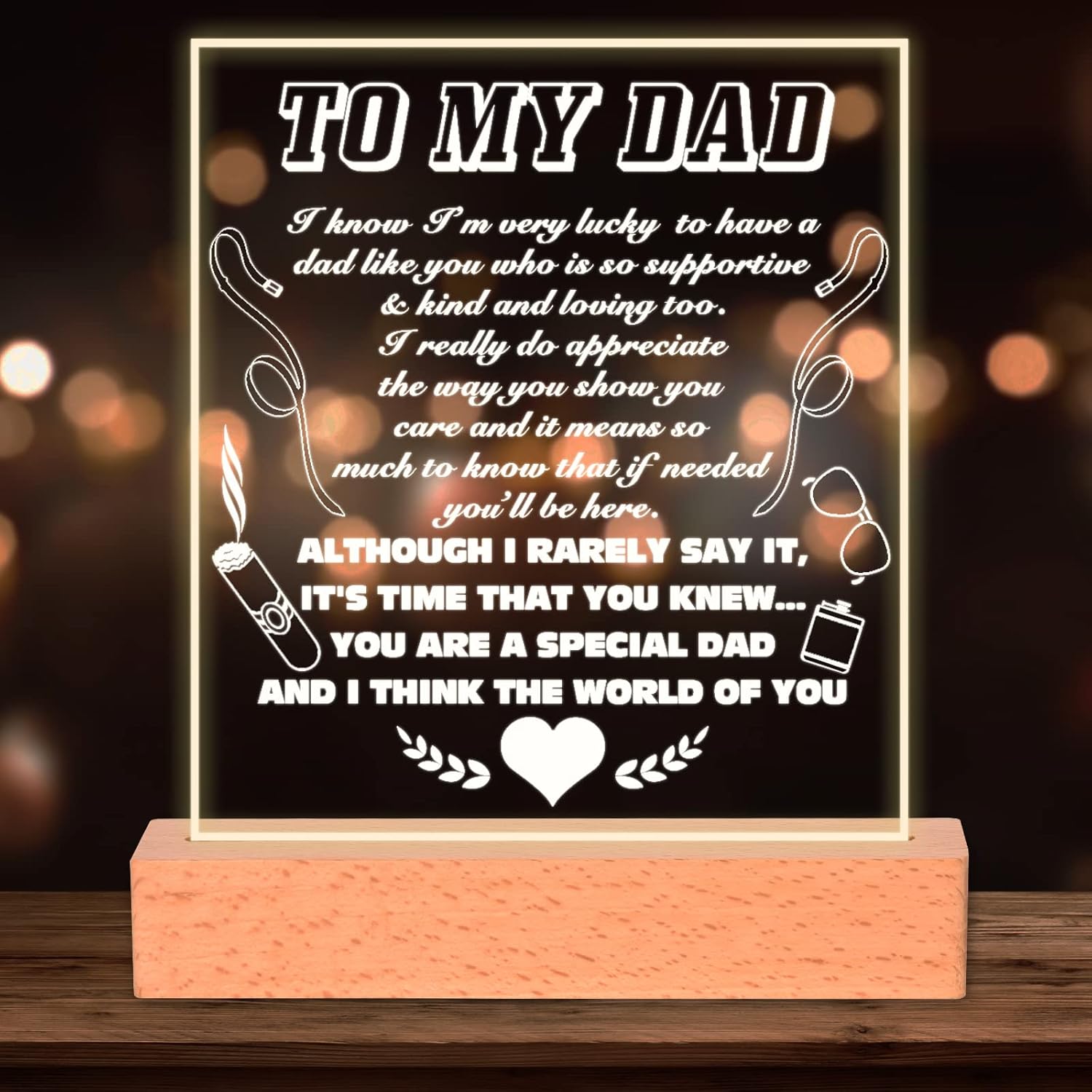 Smilco Regalos de cumpleaños para el día de San Valentín para papá, lámpara de luz nocturna acrílica, regalo para mi papá, regalo de agradecimiento,