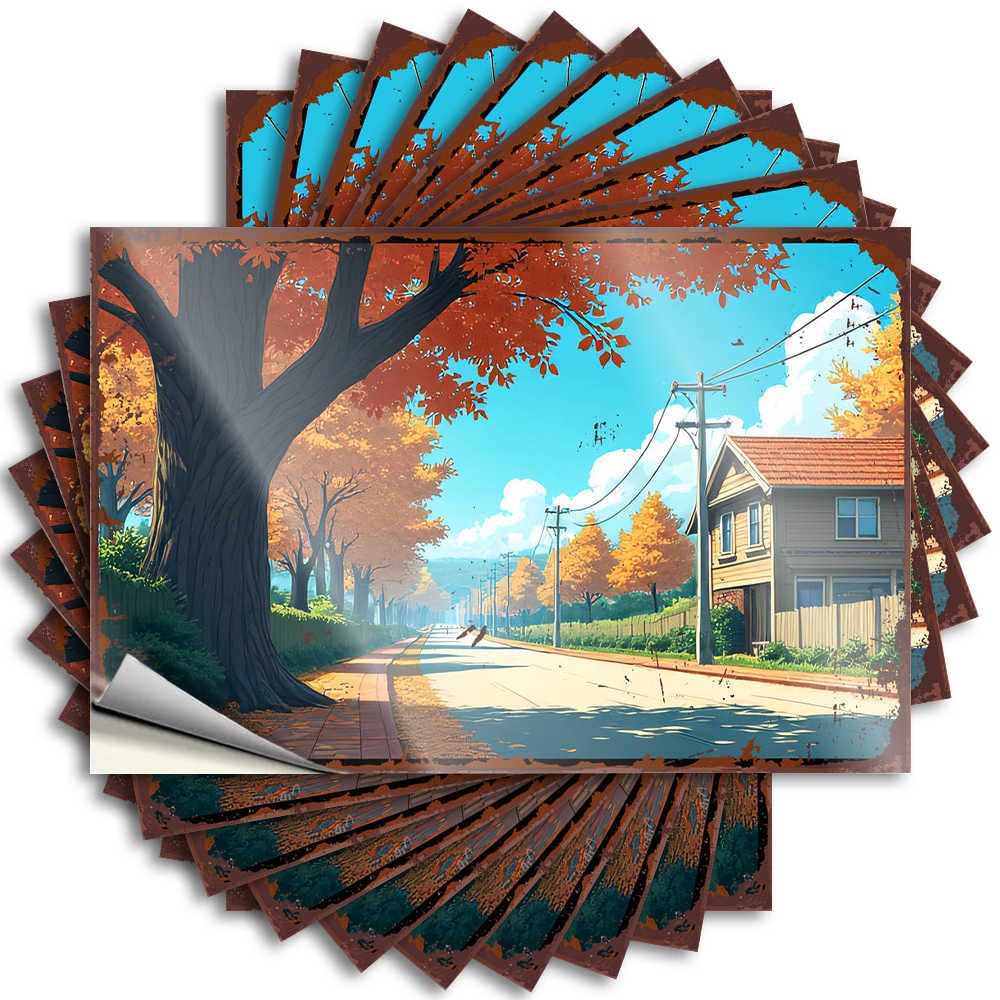Fzfn Colour Funny Sticker Cool Gamers Heavy Helmet Autumnal Lane: A Serene Countryside Scene - Scratch Resistant Stickers(8X12cm)