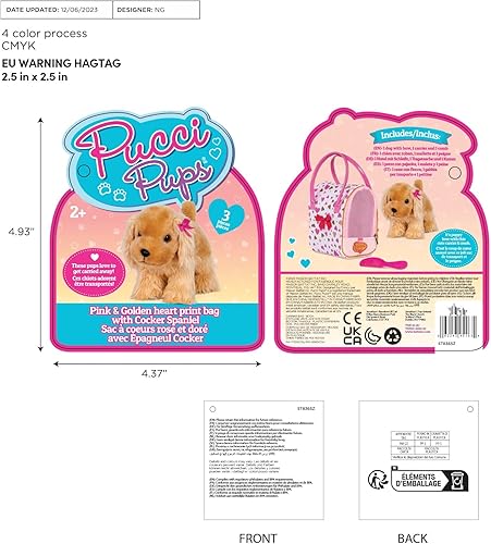 Miniatura 10 de Pucci Pups – Cachorro de peluche – Transportador de perros – Cocker Spaniel de juguete – Bolsa con estampado de corazón rosa y dorado y cocker