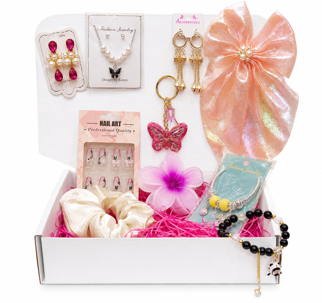 Women's Gift Hamper, 10-Piece Jewelry & Hair Accessories Gift Set for Women| Jewellery, Hair Accessories, Nail Art, Keychain & Bracelet Combo Set | Cute Fashion Accessories Hamper | Birthday, Anniversary & Special Occasion Gift.-image-46