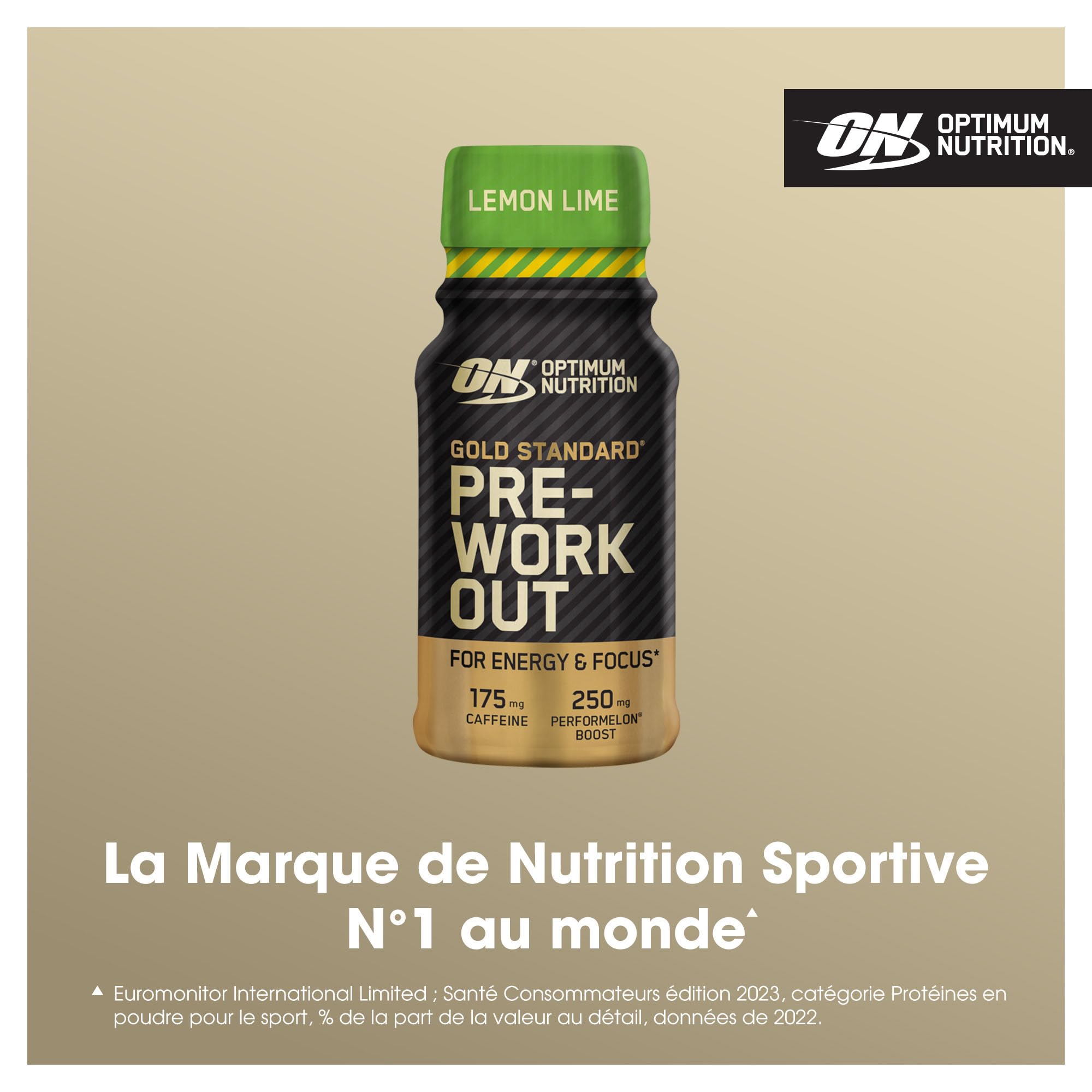 Optimum Nutrition Gold Standard Shots énergétiques Pre Workout, complément prêt à boire avec Bêta Alanine, Caféine, PerforMelon et Vitamines B6 et B12, Goût Citron vert, Pack de 12 (12 x 60 ml)
