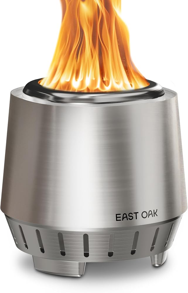 East Oak Fuoco 7 Inch Tabletop Smokeless Fire Pit, 3-in-1 Ash Pan Portable Wood & Pellet Tabletop Firepit, Easy Clean Up, Stainless Steel Mini Fire Pit for Outside, Backyard, Patio, Camping & Deck