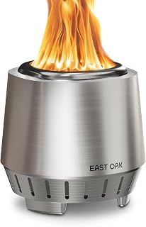 EAST OAK Fuoco 7" Smokeless Tabletop Fire Pit - Portable Wood & Pellet with 3-in-1 Ash Pan, 120% Efficient Burn, Stainless Steel for Patio & Camping
