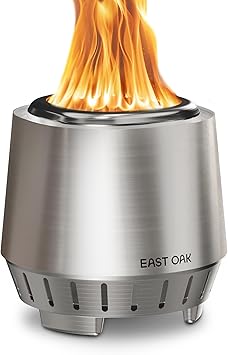 East Oak Fuoco Smokeless Fire Pit 7 for Patio and Outdoor, 3-in-1 Ash Pan | Portable Wood & Pellet Tabletop Firepit | Stainless Steel 120% More Efficient Burn | Easy Ignition & Compact Design