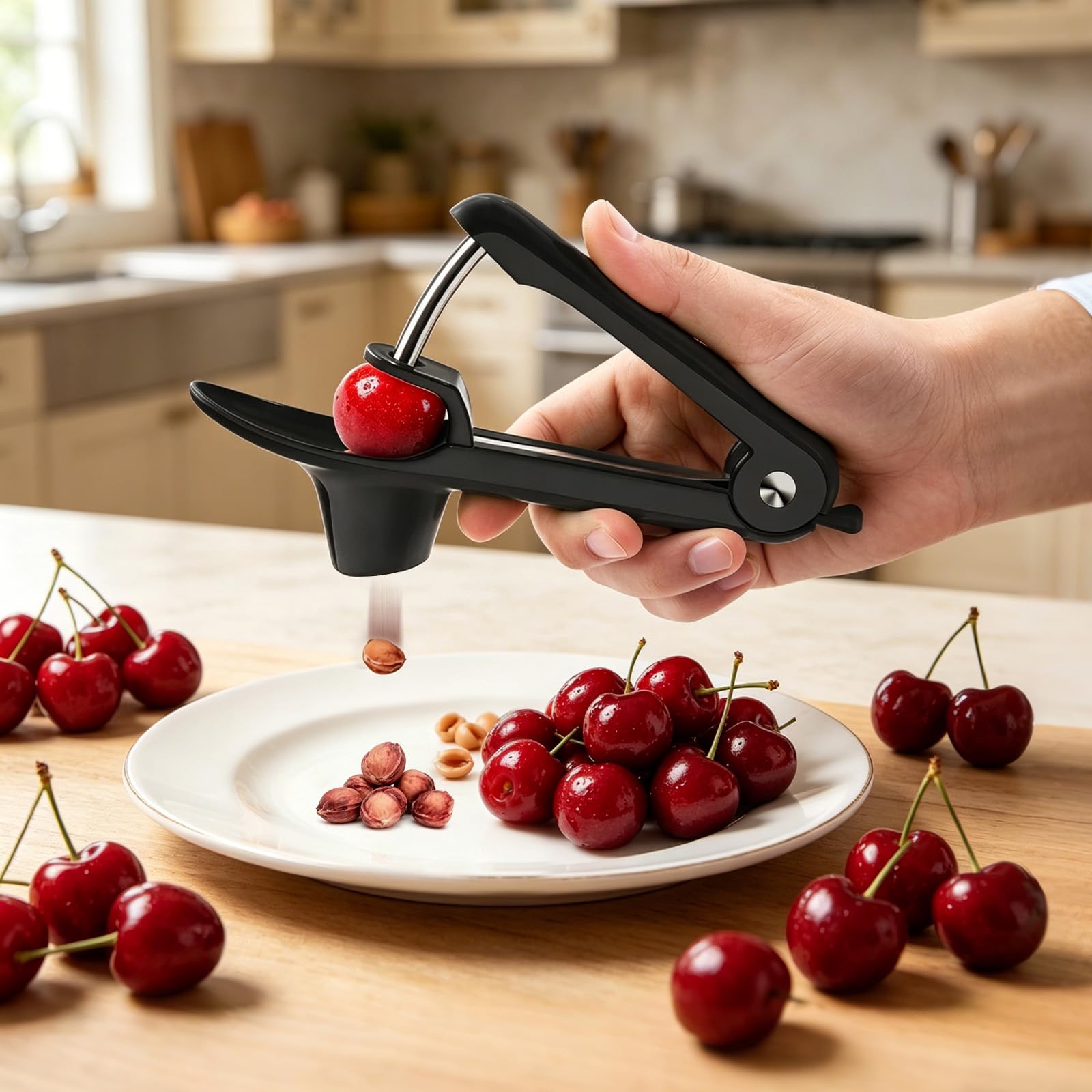Dénoyauteur de cerises - Dénoyauteur de cerises et prunes - Dénoyauteur manuel pour fruits, cerises et baies de fruits - Noir
