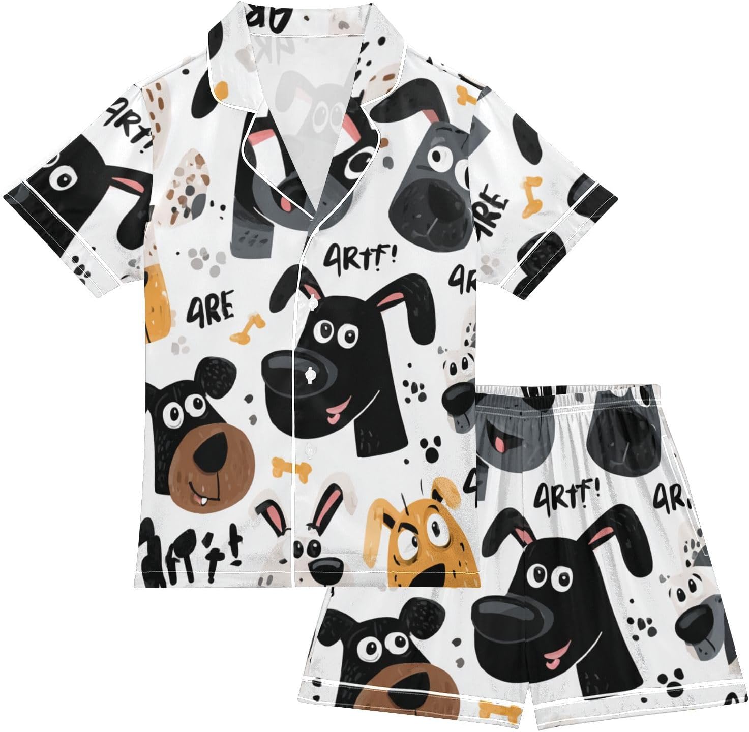 Boys Pajamas Set Nighty 2-Piecing Cozy Pajamas for Big Girls Sleepwear 5-6Y Cute Cartoon Funny Dogs