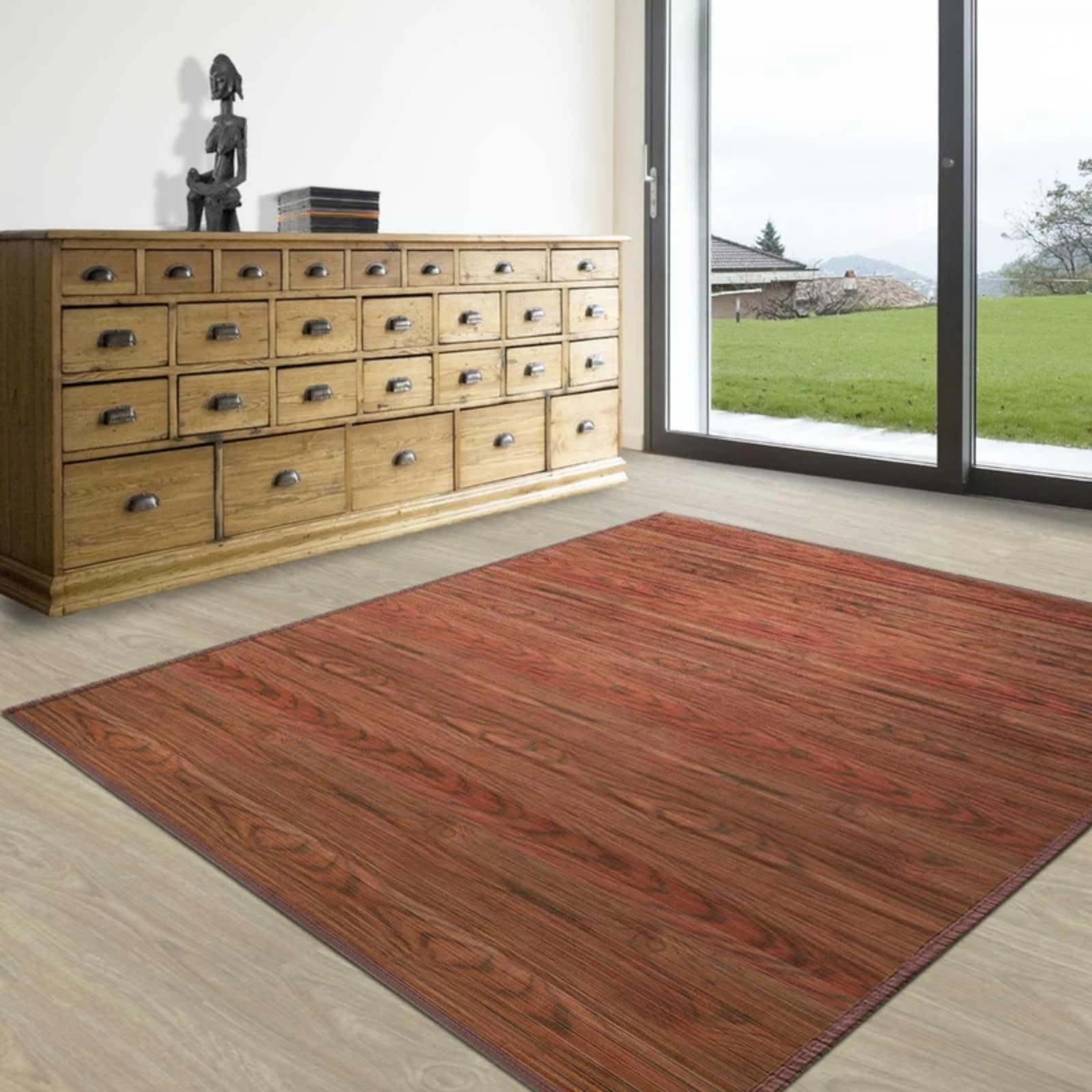 casa pura Tapis de Cuisine en Bambou hypoallergénique,idéal pour Salle de Bain,Salon,Corridor,Couloir, 17 mm d'épaisseur,Dos en Feutrine avec Picots antidérapant (Marron/Rouge, 150 x 200 cm)