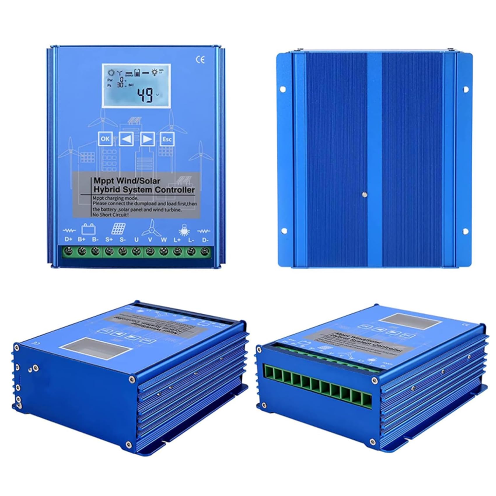 Hybyrydowy regulator ładowania wiatrowo-słoneczny, 12V/24V/48V MPPT, regulator napięcia z wyświetlaczem LCD i ochroną ładowania, 12V-6000W