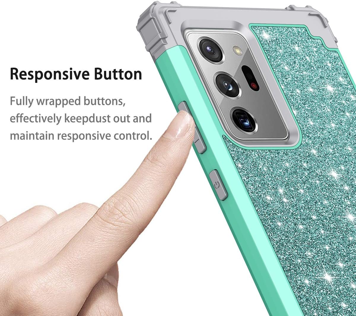 LONTECT Compatible Galaxy Note 20 Case Glitter Sparkly Bling Heavy Duty Sturdy High Impact Shockproof Protective Cover Case for Samsung Galaxy Note 20 5G 6.7 inch, Shiny Teal/Grey