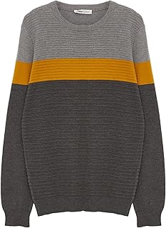 LC واكيكي سويتر صوف للرجال برقبة دائرية ضيقة واكمام طويلة بالوان متباينة