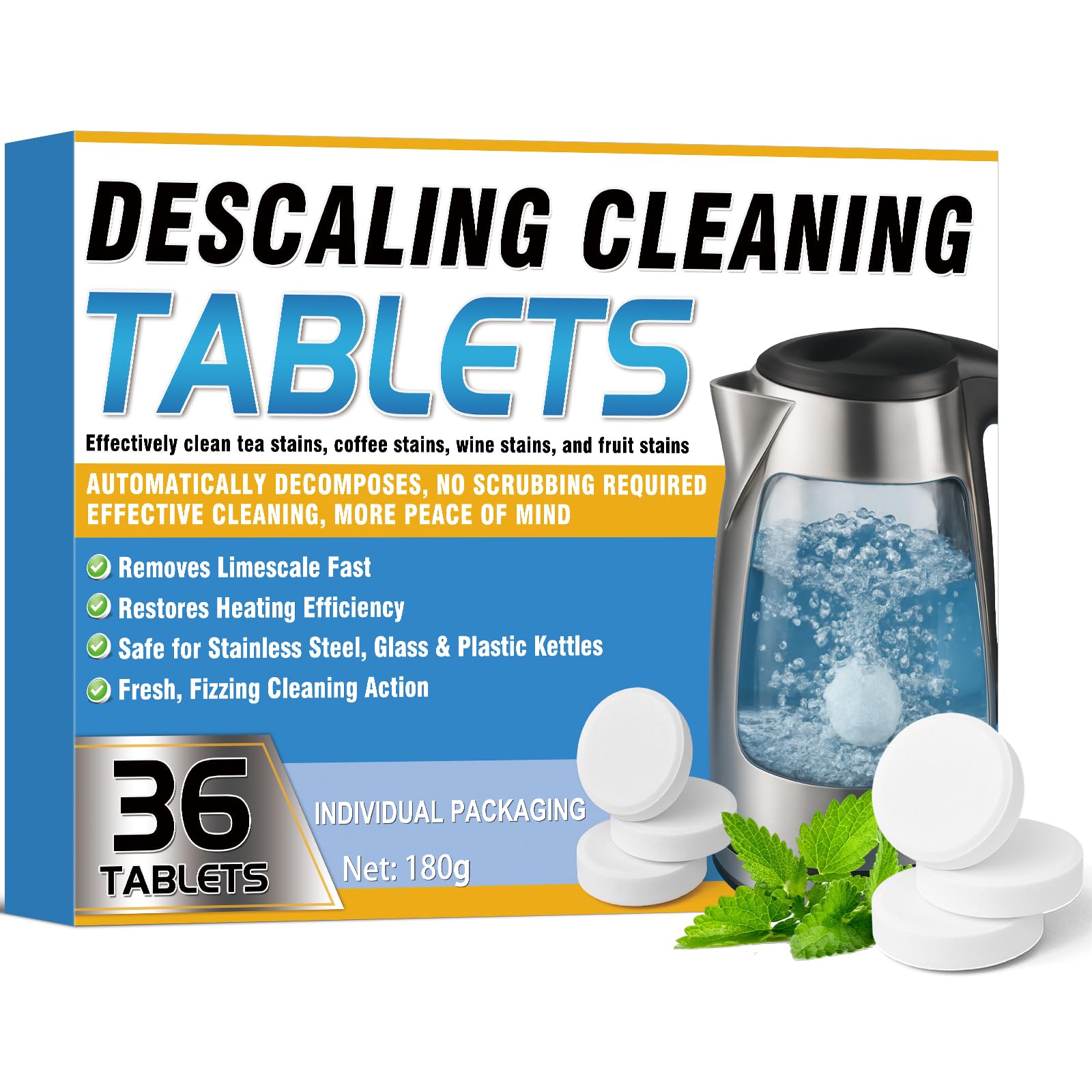 Pastillas Limpiadoras para Botellas de Agua Erigathe 36 unidades, para Todo Tipo de Recipientes de Acero Inoxidable, Termos, Plástico y Vidrio - Limpieza Profunda