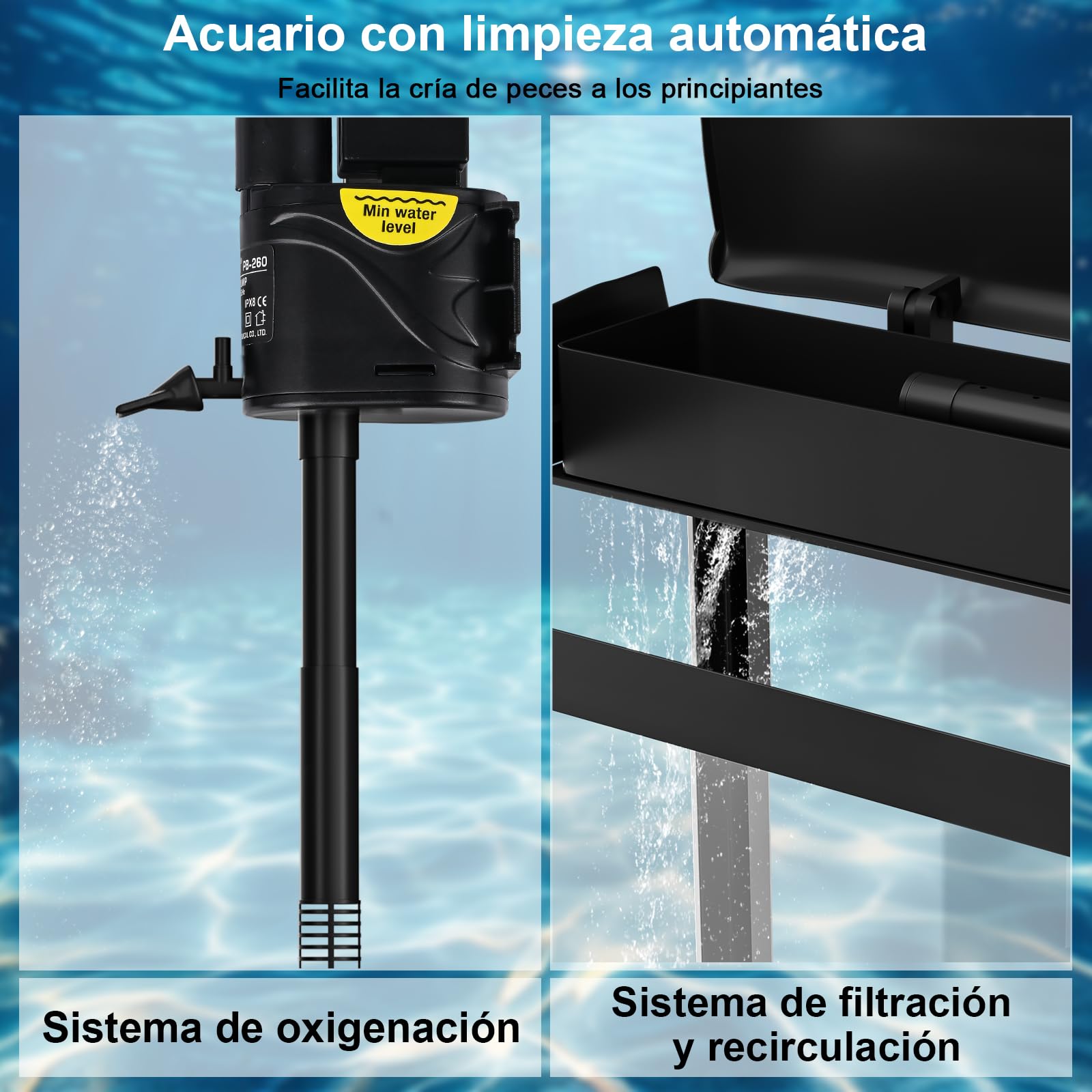 10L Acuario de Cristal Acuarios y Peceras Completas,con Sistema de Filtrado Integrado e Iluminación LED,Acuarios de Iniciación, Negro