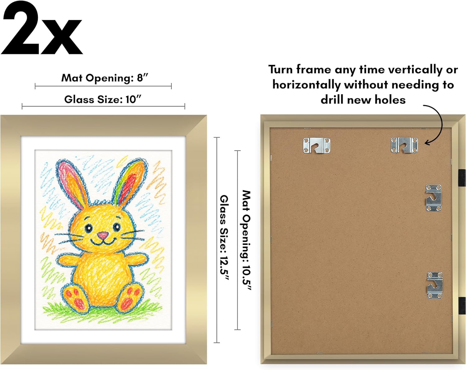 Americanflat - 2 Pack - Kids Artwork Frame Changeable (Gold) - Magnetic Door Holds 100 Art Pieces - 8.5x11 Letter Size Display with Mat or 10x12.5 Without Mat - My Mini Masterpiece