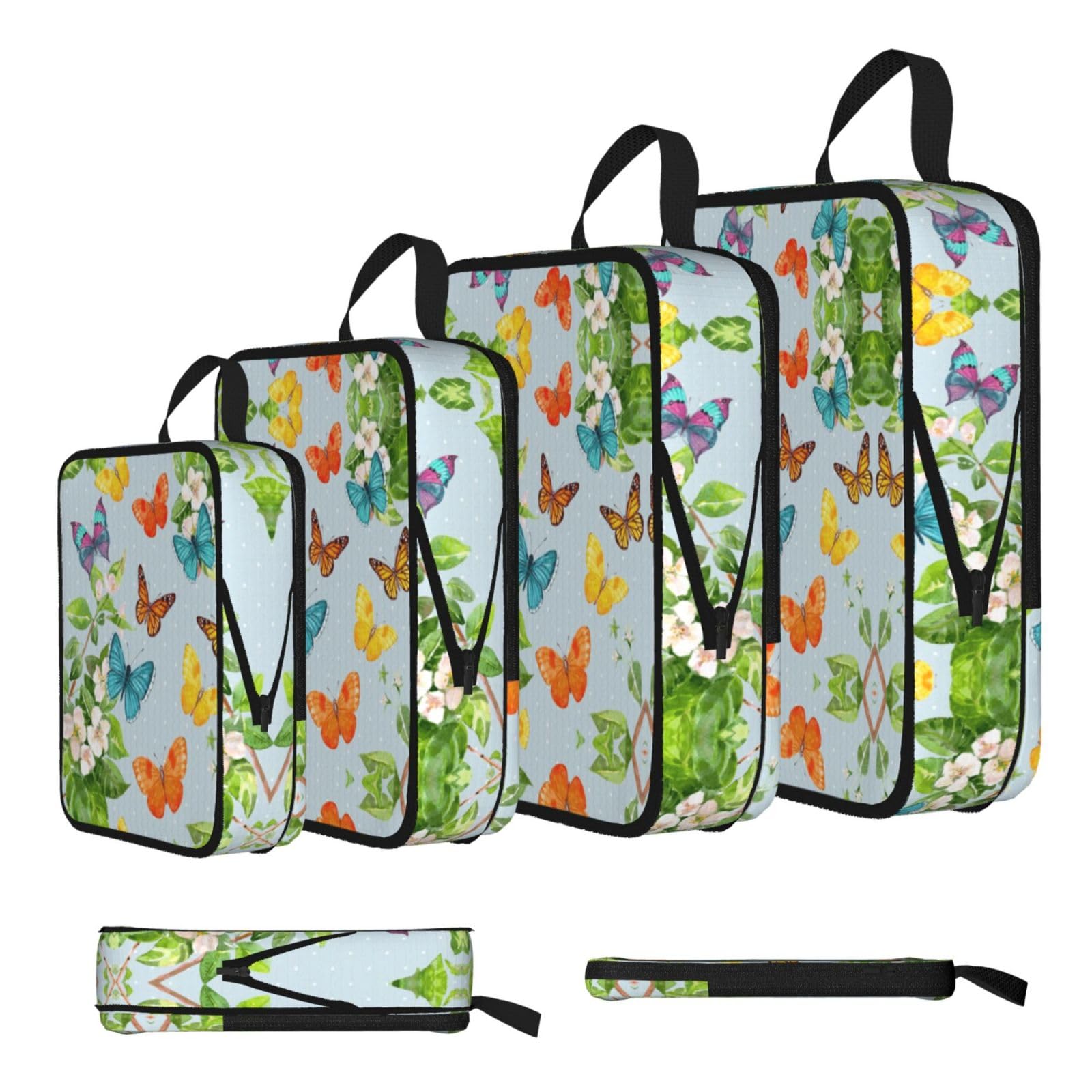 Esnaiuvcd Black Flying Butterflies Print 4 Set Compression Packing Cubes For Suitcases,Expandable Storage Bags Organizers