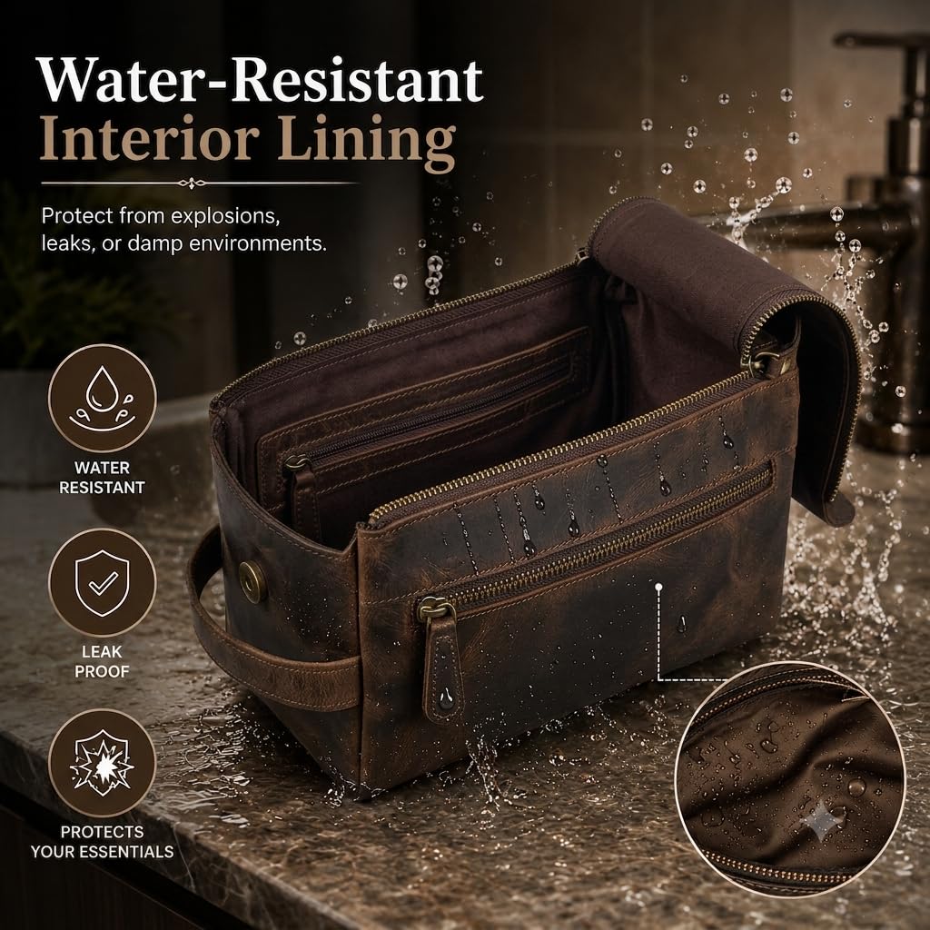 warreplica Neceser de viaje de piel auténtica de alta calidad, kit de dopp resistente al agua y organizador de afeitado para hombres y mujeres, marrón burdeos, Neceser de viaje