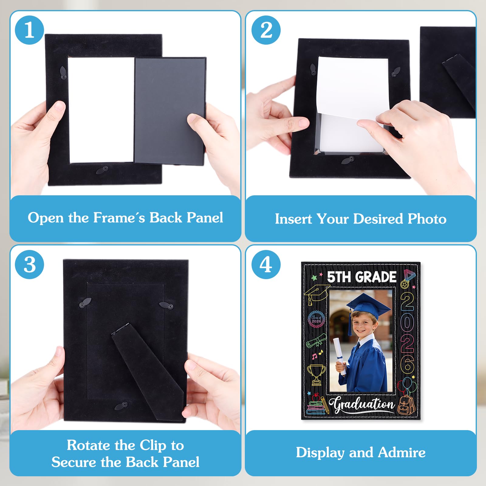 PETCEE 5th Grade Graduation Gifts - 5th Grade Graduation Picture Frame 2026 4"x 6" Fifth Grade Grads Decorations Photo Frame Keepsake for Kids Boys Girls Class of 2026 Gifts for Elementary School