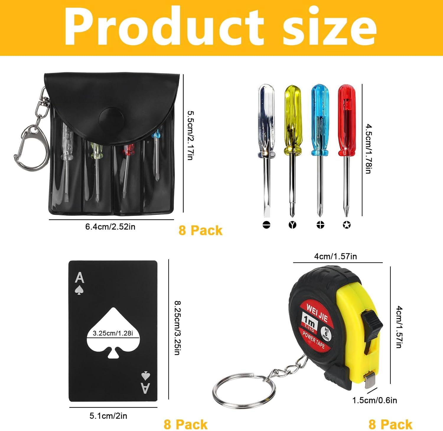 24 Pcs Mini Screwdriver Keychain Tap Measure Bottle Opener Set, Birthday Valentine'S Day Bulk Gifts for Adults, Gifts in Bulk Game Prizes for Adults Men Coworkers, Mini Tools Gift Exchange Ideas