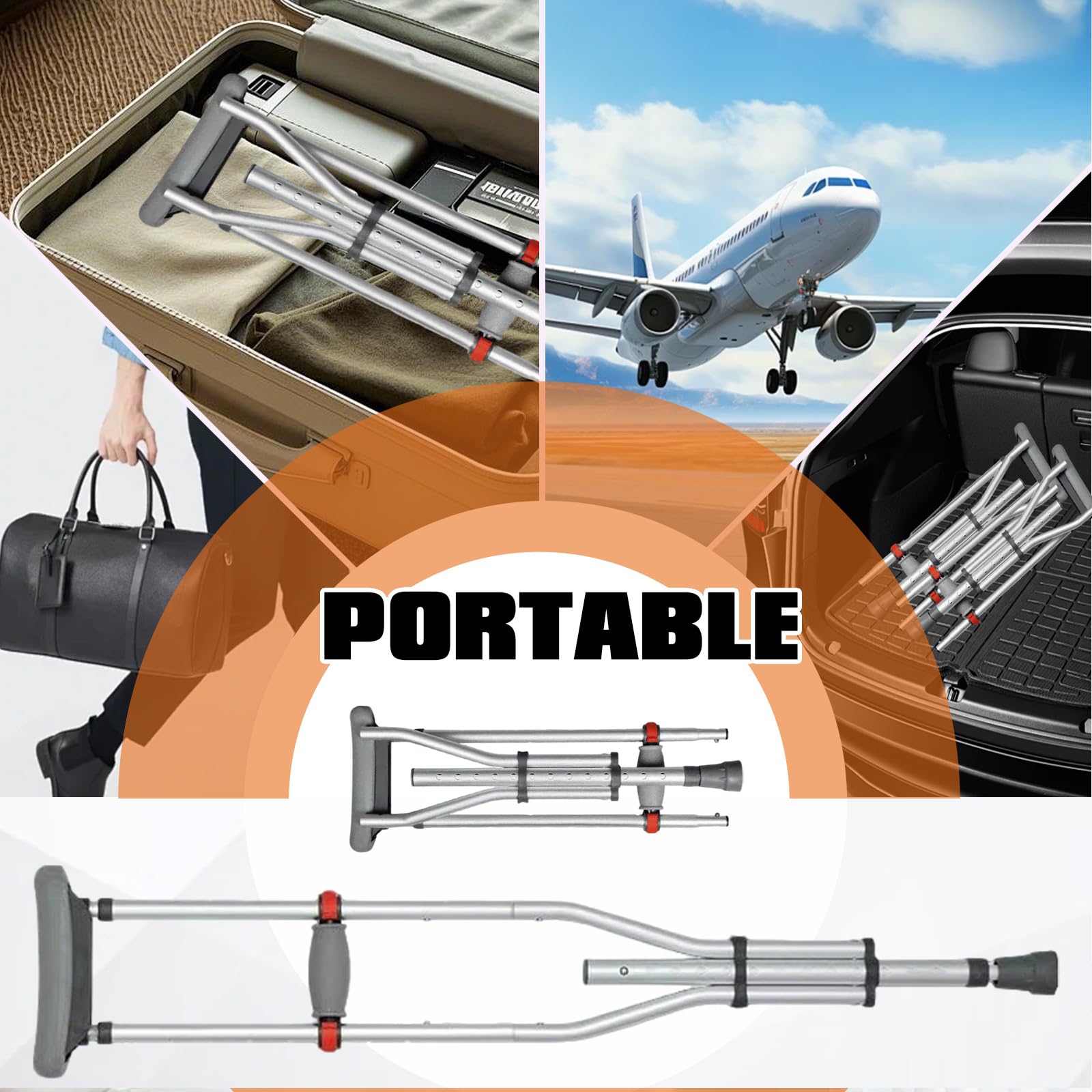 Support pour aisselles, réglable en hauteur sur 13 niveaux, charge maximale : 150 kg, hauteur réglable, en aluminium, avec coussinets souples, béquilles médicales, hauteur applicable : 135 à 195 cm