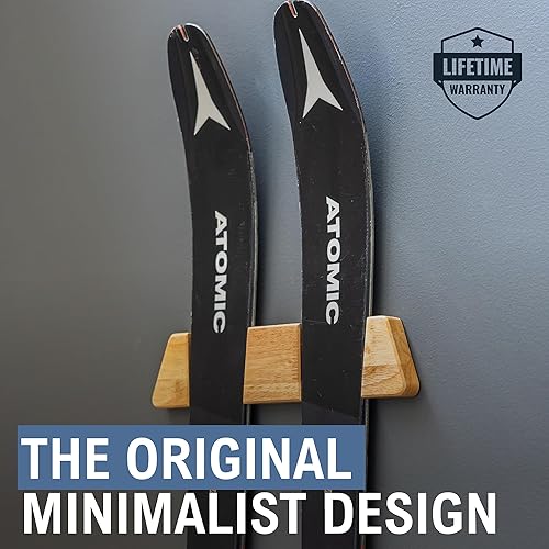 Miniatura 7 de StoreYourBoard Estante de esquí de madera minimalista, soporte de exhibición de montaje en pared, madera maciza con capacidad para 50 libras