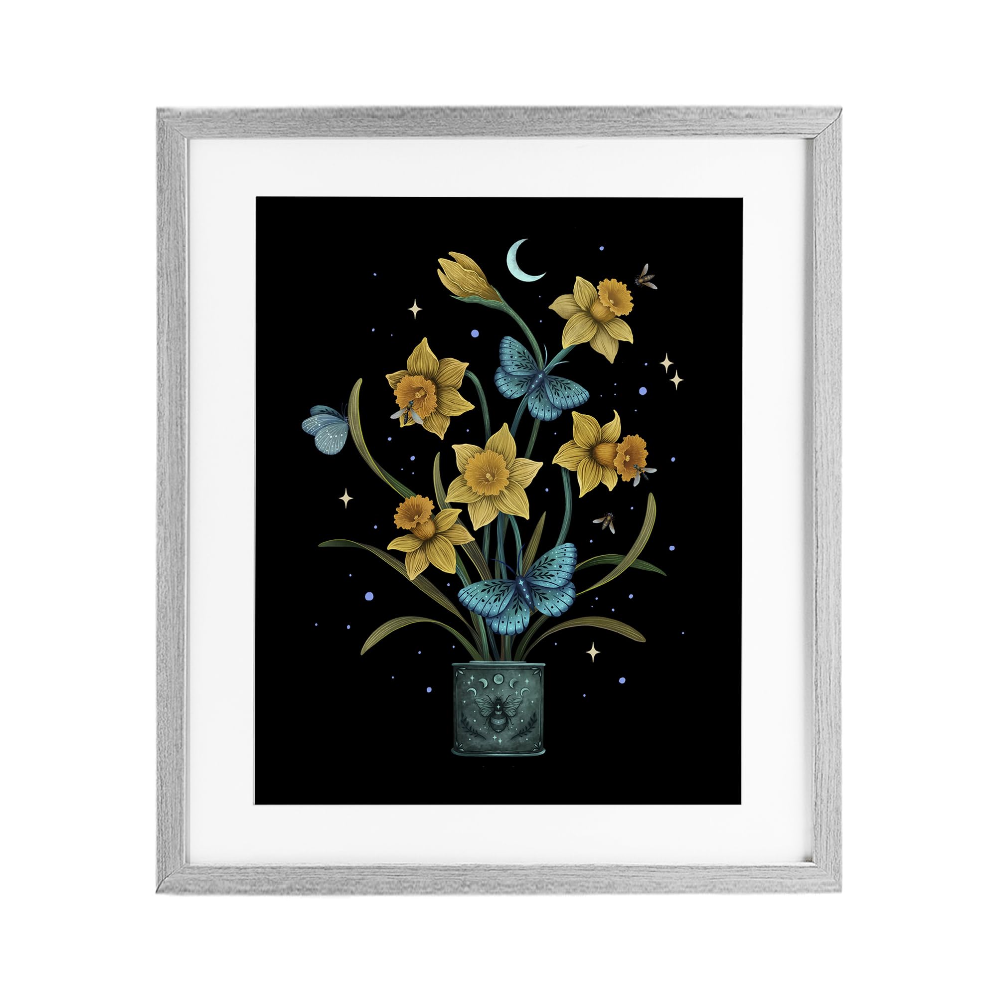 Mystical March Daffodils Floral, 17 x 21 Inch Framed Print Under Glass