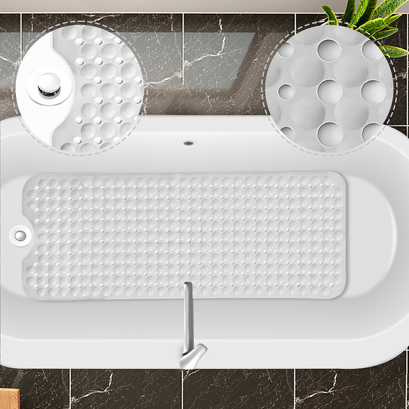 BASVII Tappeto Doccia Antiscivolo 100 x 40 cm, Senza BPA, Resistente Alla muffa Lavabile in Lavatrice, Tappetino Doccia Antiscivolo per Vasche da Bagno, Pavimenti del Bagno (Bianco)