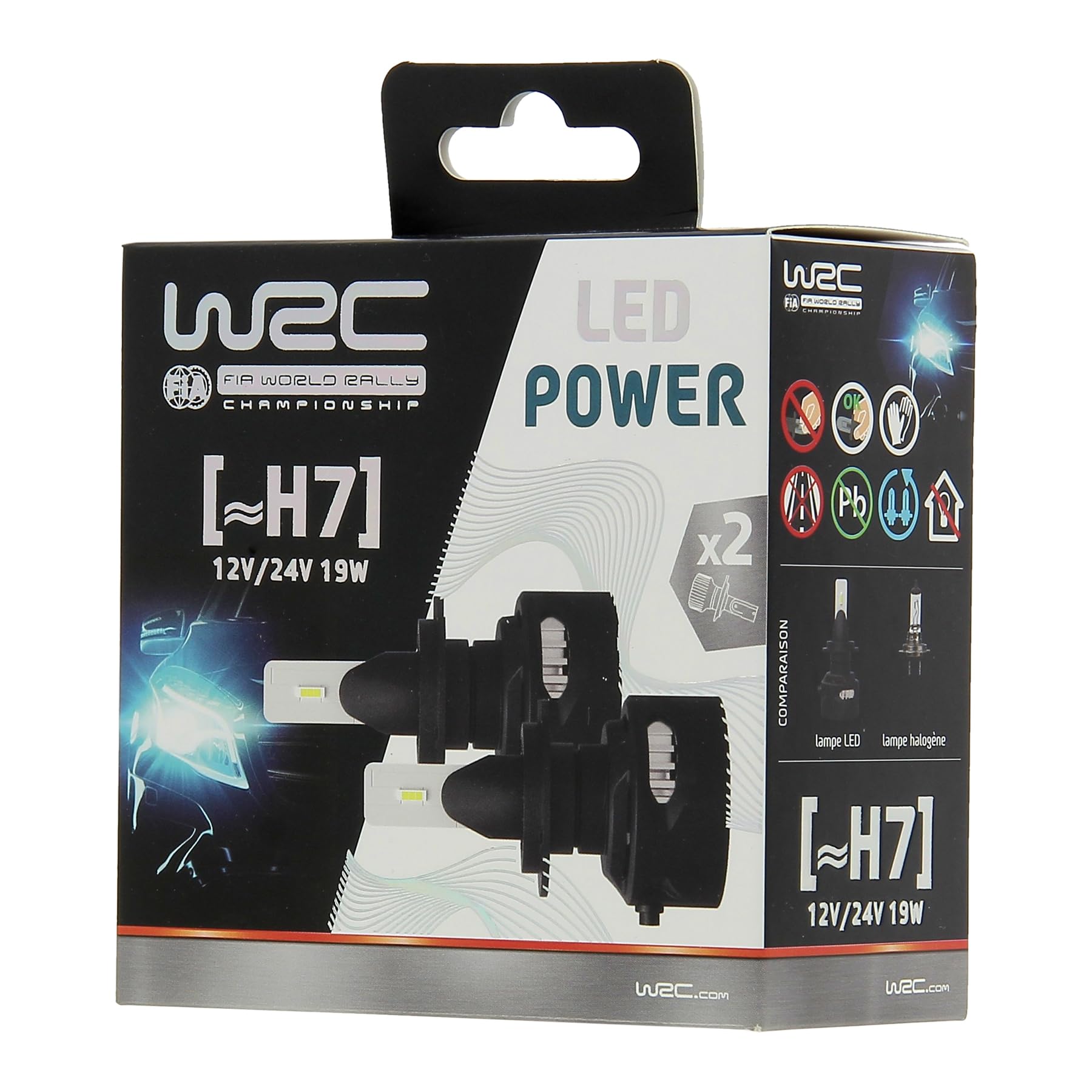 WRC 007551 2 żarówki LED H7 12V / 24V 19 W, mocna lampa samochodowa