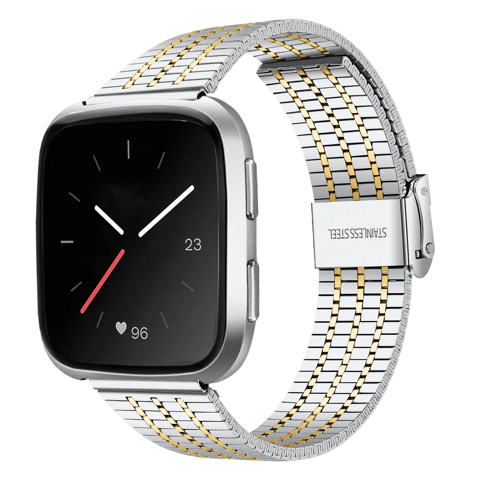 Gimuk Compatible with Fitbit Versa 2 Straps for Women Men Adjustable Stainless Steel Metal Replacement Watch Wrist Strap Band Bracelet for Fitbit Versa/Versa Lite/Versa SE (Silver/Gold) - Image 2