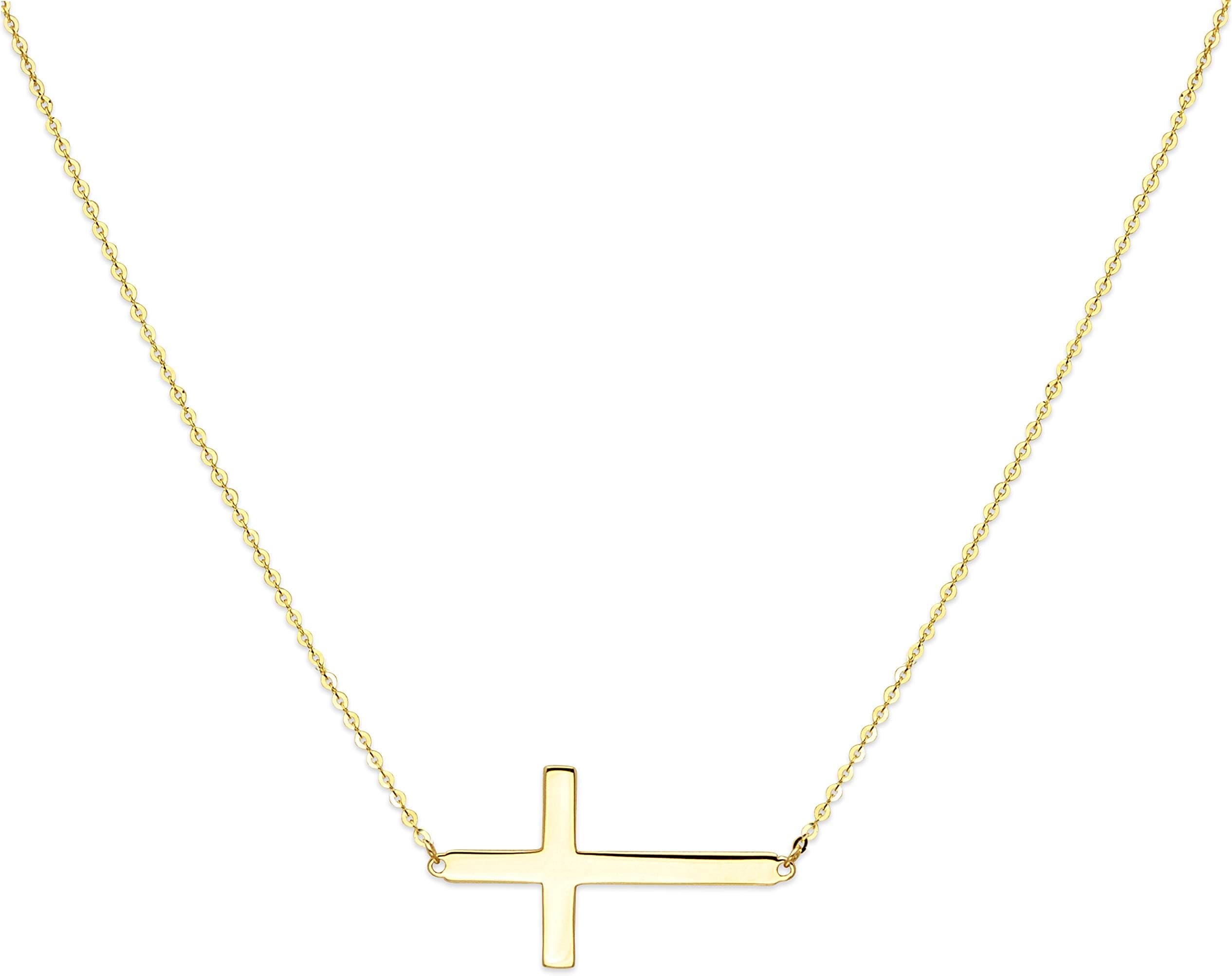 Wellingsale 14k Yellow Gold Polished Side Way Cross Necklace - 18"