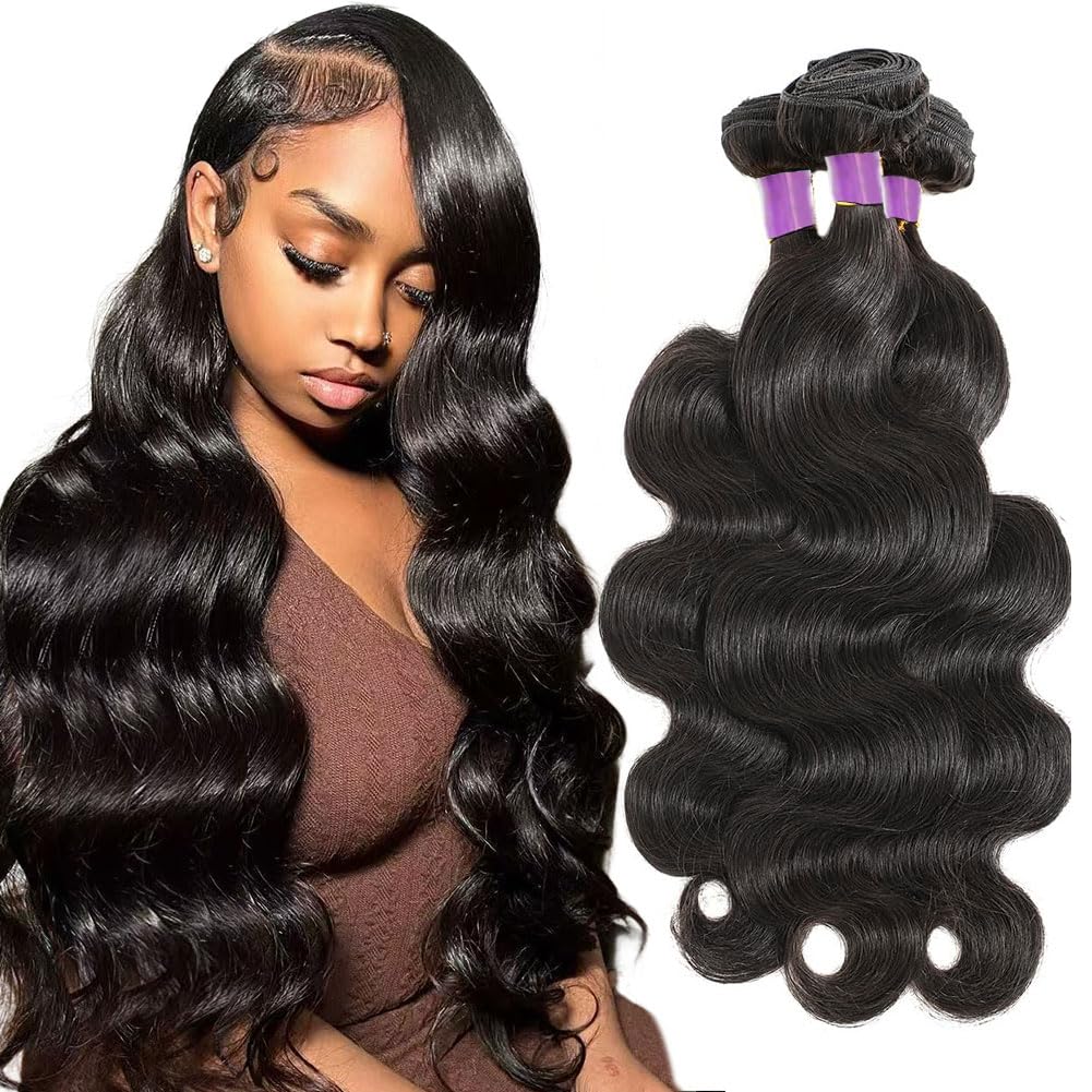 12A Body Wave Bundles Human Hair 26 28 30 Inch Human Hair Bundles 100% Unprocessed Virgin Hair 3 Bundles Human Hair Extensions for Women Natural Black