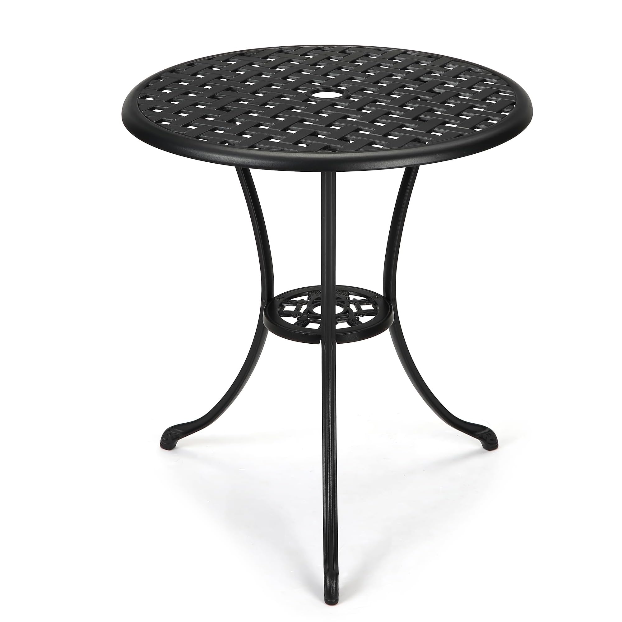 24" Patio Bistro Table Round Outdoor Coffee Table, Small Patio Table with 2" Umbrella Hole, Iron Frame for Porch, Backyard, Garden, Rustic Brown