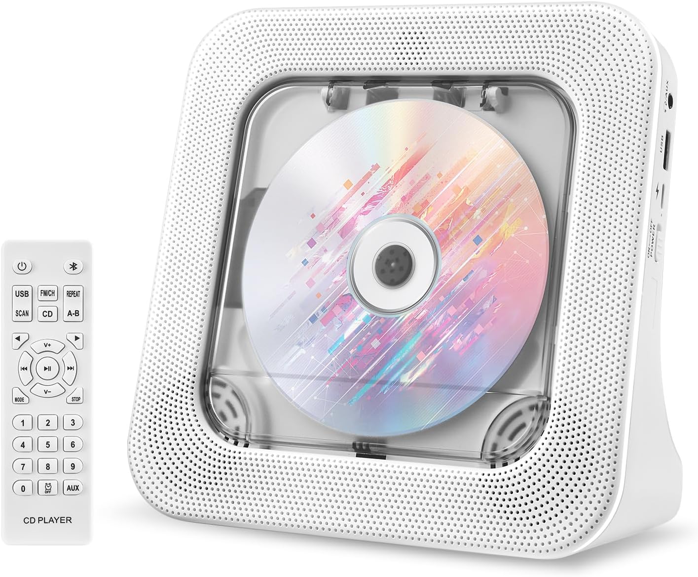 Vertical Aesthetic CD Player, Minimalist Desktop Disc Player with Bluetooth 5.0 Hi-Fi Stereo Speakers, Remote Control & Dust Cover, FM Radio, USB, AUX, Type-C Powered for Home Decor & Gift