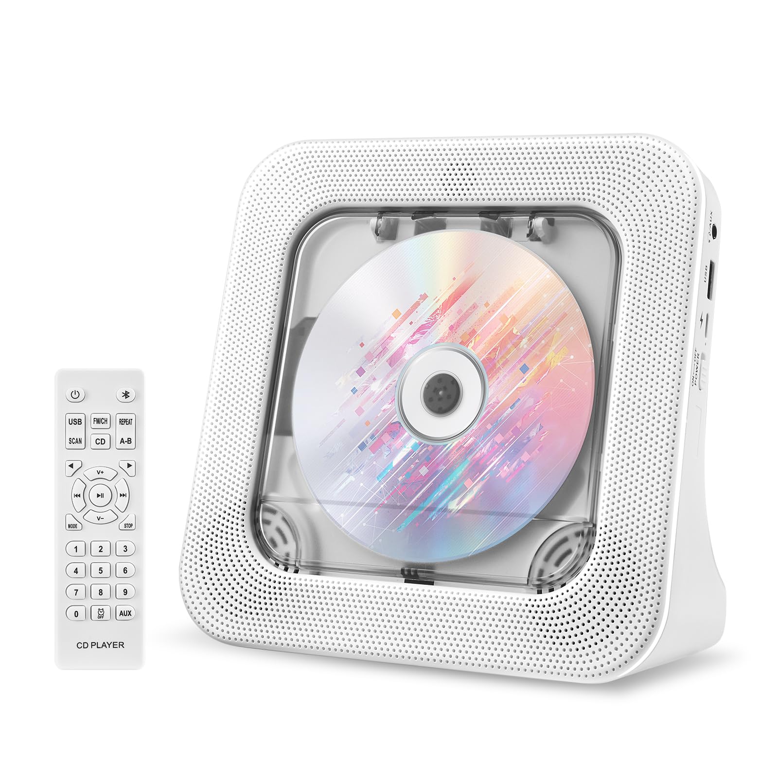 CD Player Portable Bluetooth Desktop CD Player with Remote Control Dust Cover Timer Built-in Speakers with LCD Screen Display Boombox FM Radio USB AUX Type-C for Home-image-16