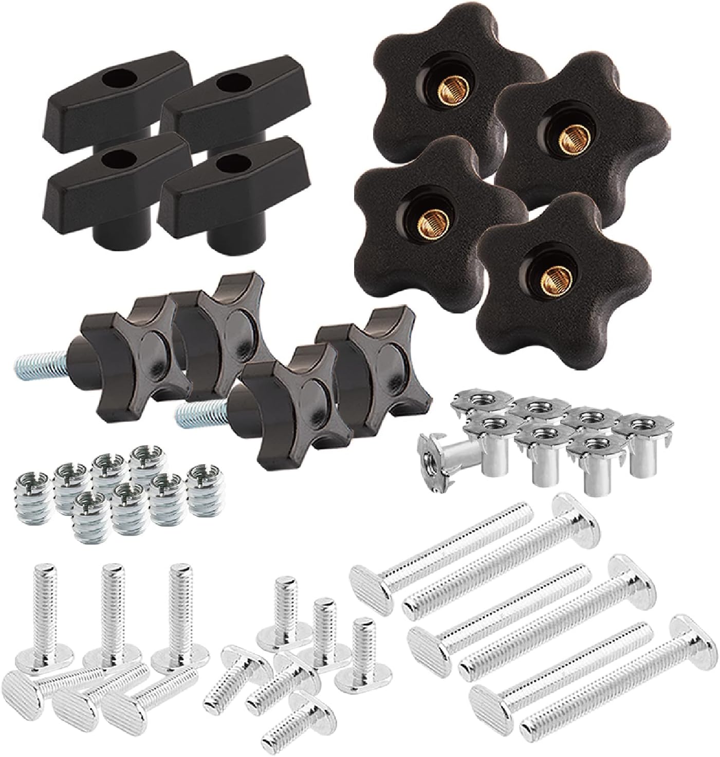 POWERTEC 71174 T Track Knob Kit, 5/16-18 Threaded Bolts and Washers, 46 Piece Set, T Slot Bolts, T Track Accessories for Woodworking Jigs and Fixtures