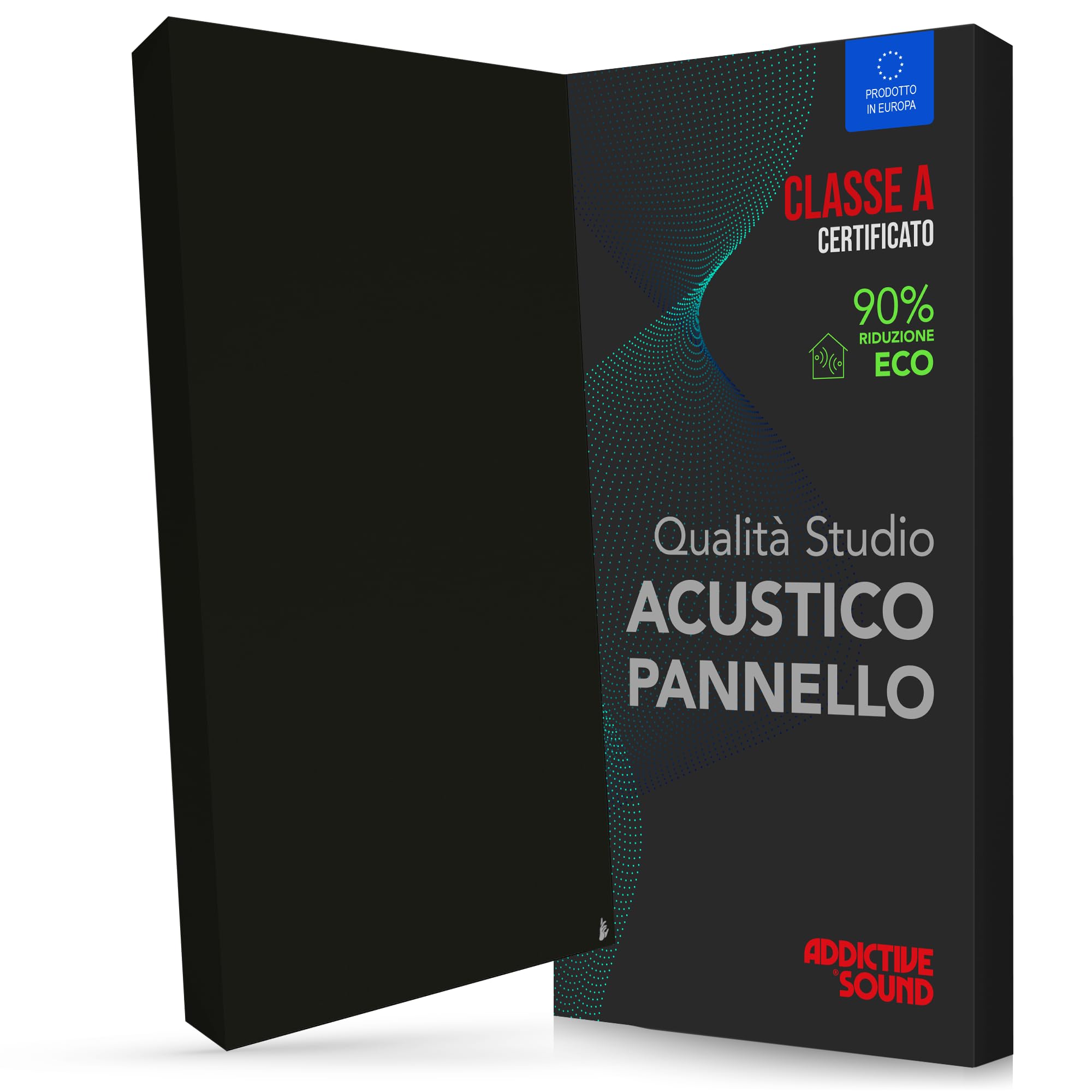 Addictive Sound Pannelli Fonoassorbenti Premium, pannello acustico qualità studio con lana acustica, Classe A di assorbimento, prodotto in UE, kit parete/soffitto, 100x50x11 cm, 8 kg, Nero