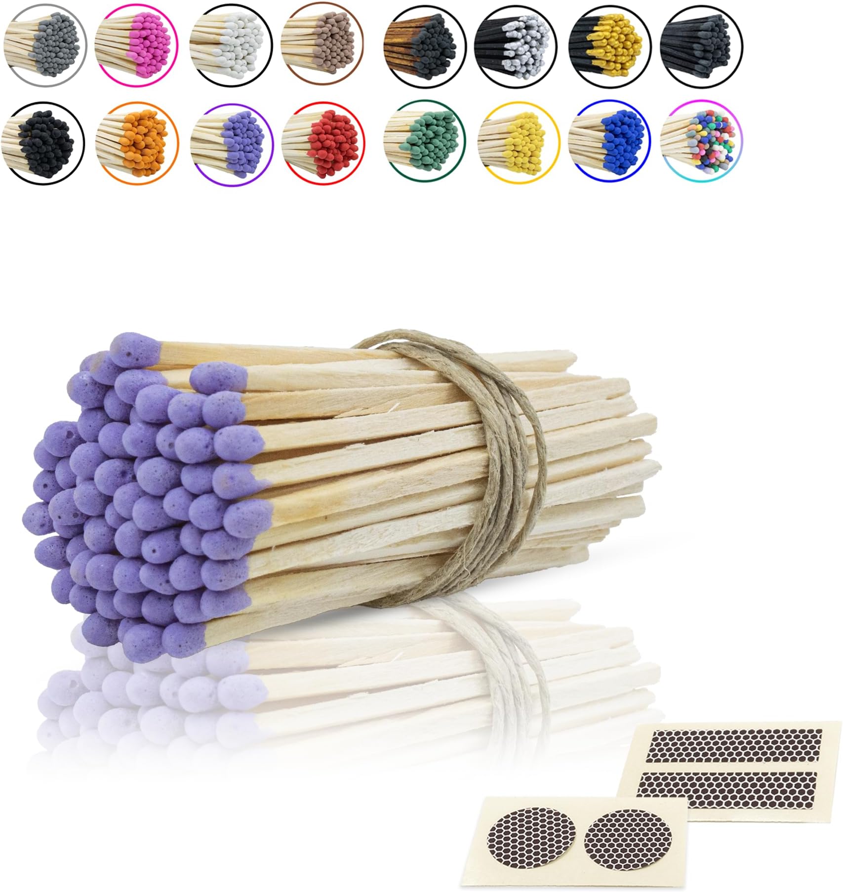 3” Inch Long Wooden Refill Matchsticks with Strike Stickers - Safety Matches Wholesale Bulk Loose by Chandler Studio (Purple, 50 Pieces)