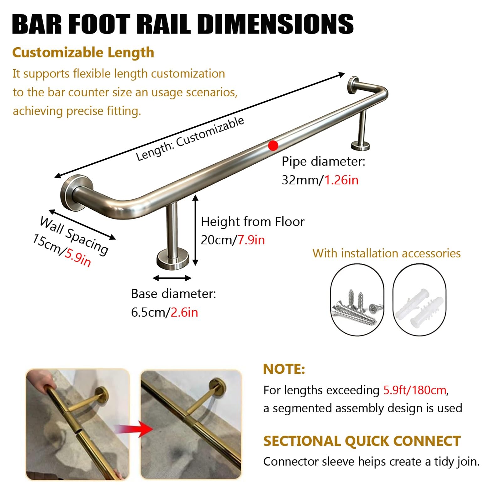 Repose-pieds De Barre En Acier Inoxydable Pour Pub Et Restaurant, Support De Repose-pieds De Bricolage Intérieur Et Extérieur Pour Barre, Garde-corps De Pied À Haute Charge De 330 Lb