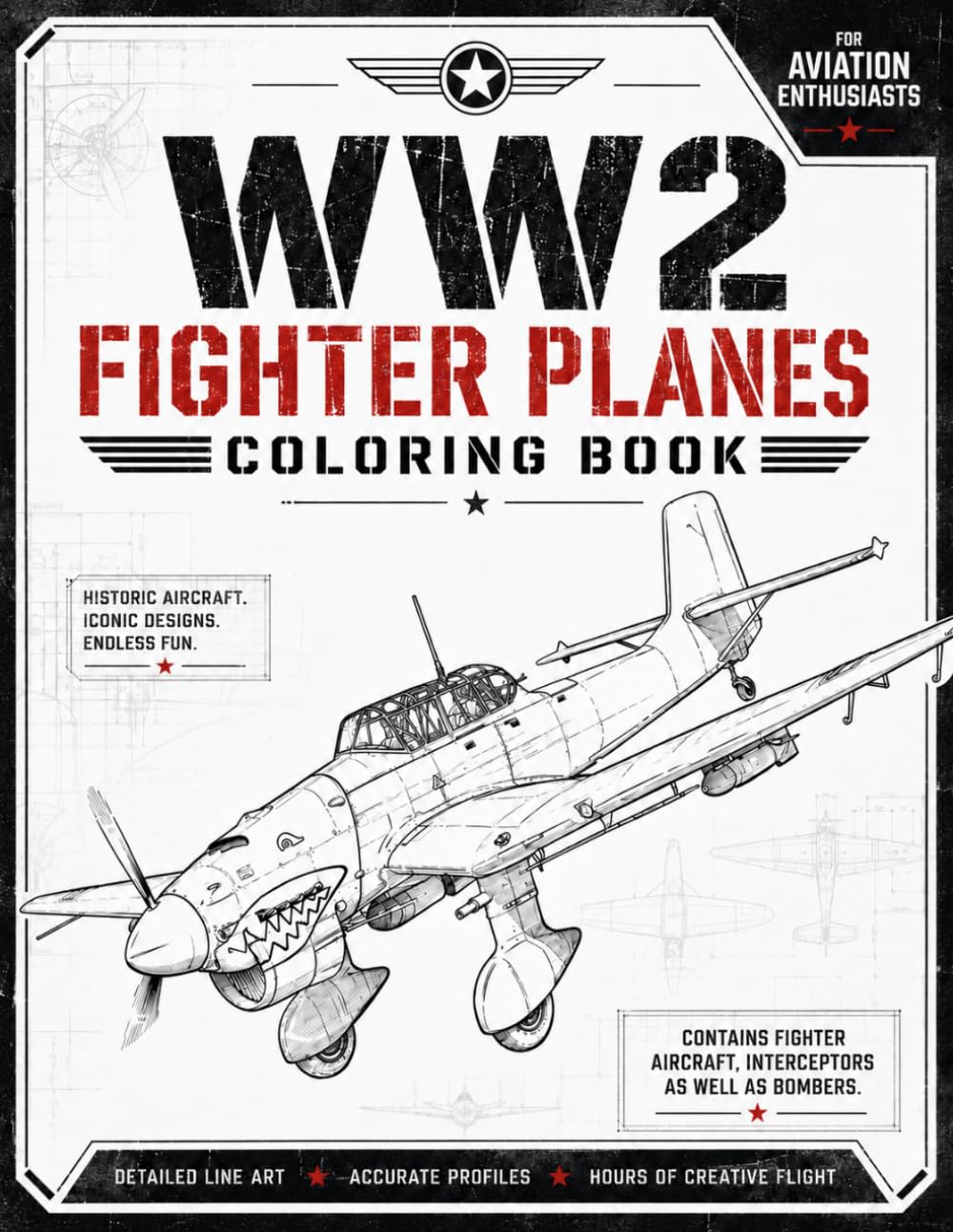 WW2 Fighter Planes Coloring Book: Detailed Warbird Line Art Featuring Legendary Aircrafts