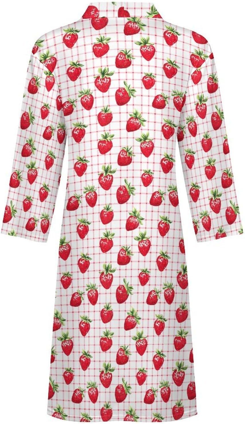 Gingham Pattern Strawberry Mens Robe Long Bathrobe for Women Bath Robes Lightweight Soft Printed Sleepwear